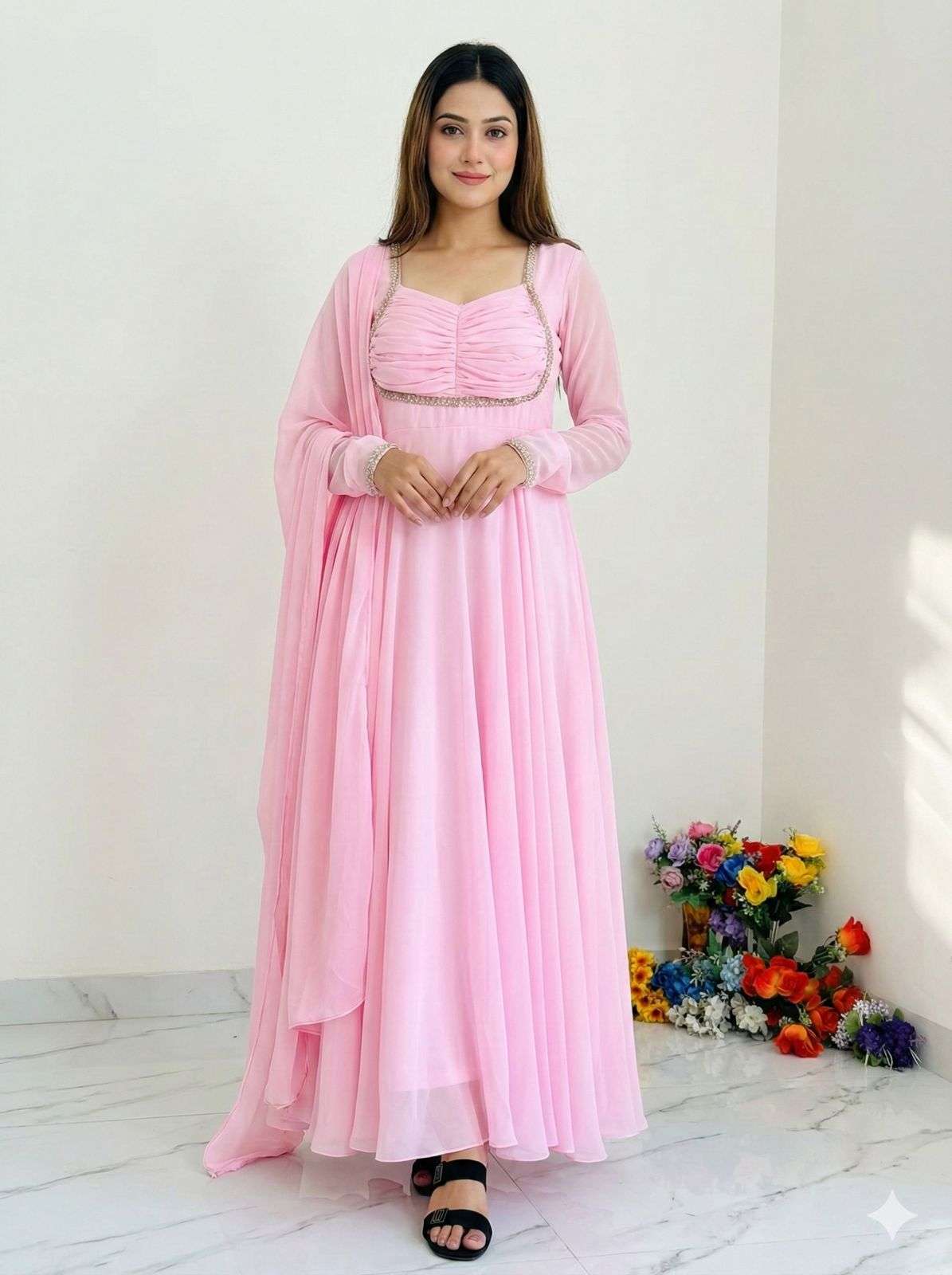 DN- 559 BY ASLIWHOLESALE FAUX GEORGETTE ANARKALI SUIT WITH DUPATTA -  00232