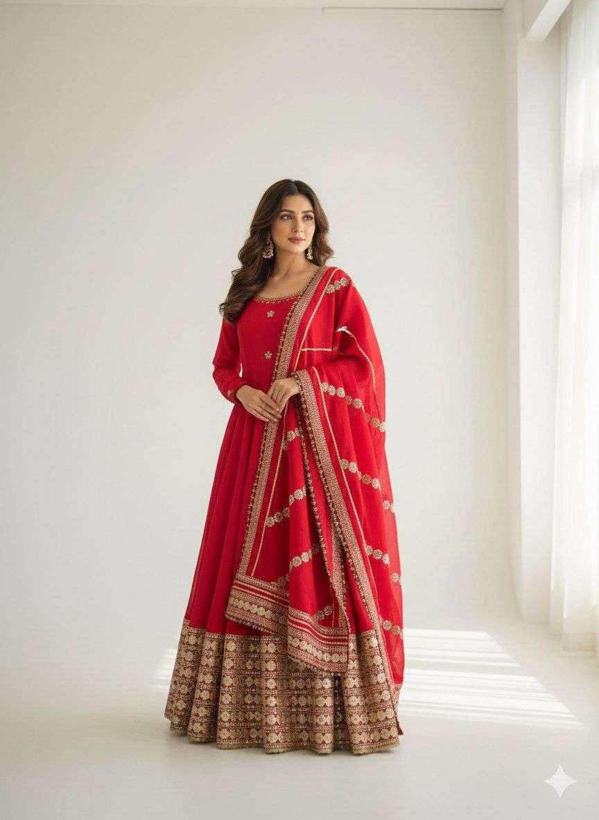 DN- 560 BY ASLIWHOLESALE HEAVY CHINON SILK ANARKALI SUIT WITH DUPATTA - 00232
