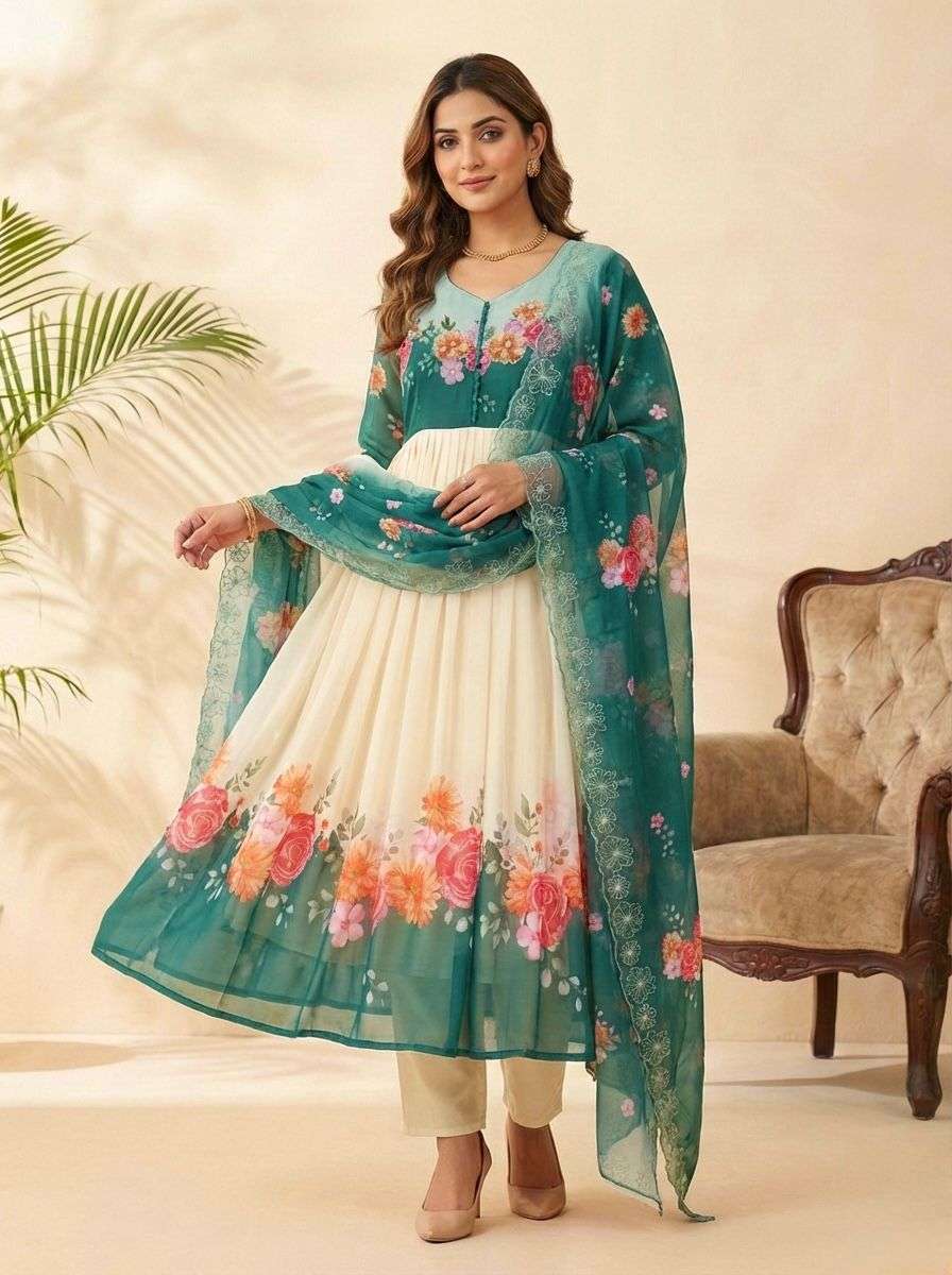 DN-564 BY ASLIWHOLESALE FAUX GEORGETTE PRINTED ANARKALI SUIT WITH DUPATTA - 00232
