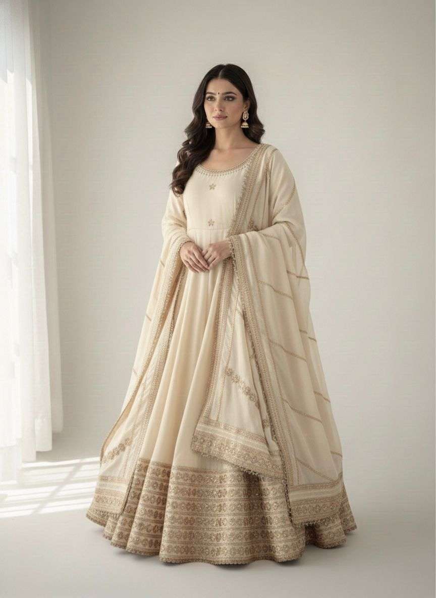 DN- 565 BY ASLIWHOLESALE CHINON SILK EMBROIDERY ANARKALI SUIT WITH DUPATTA - 00232