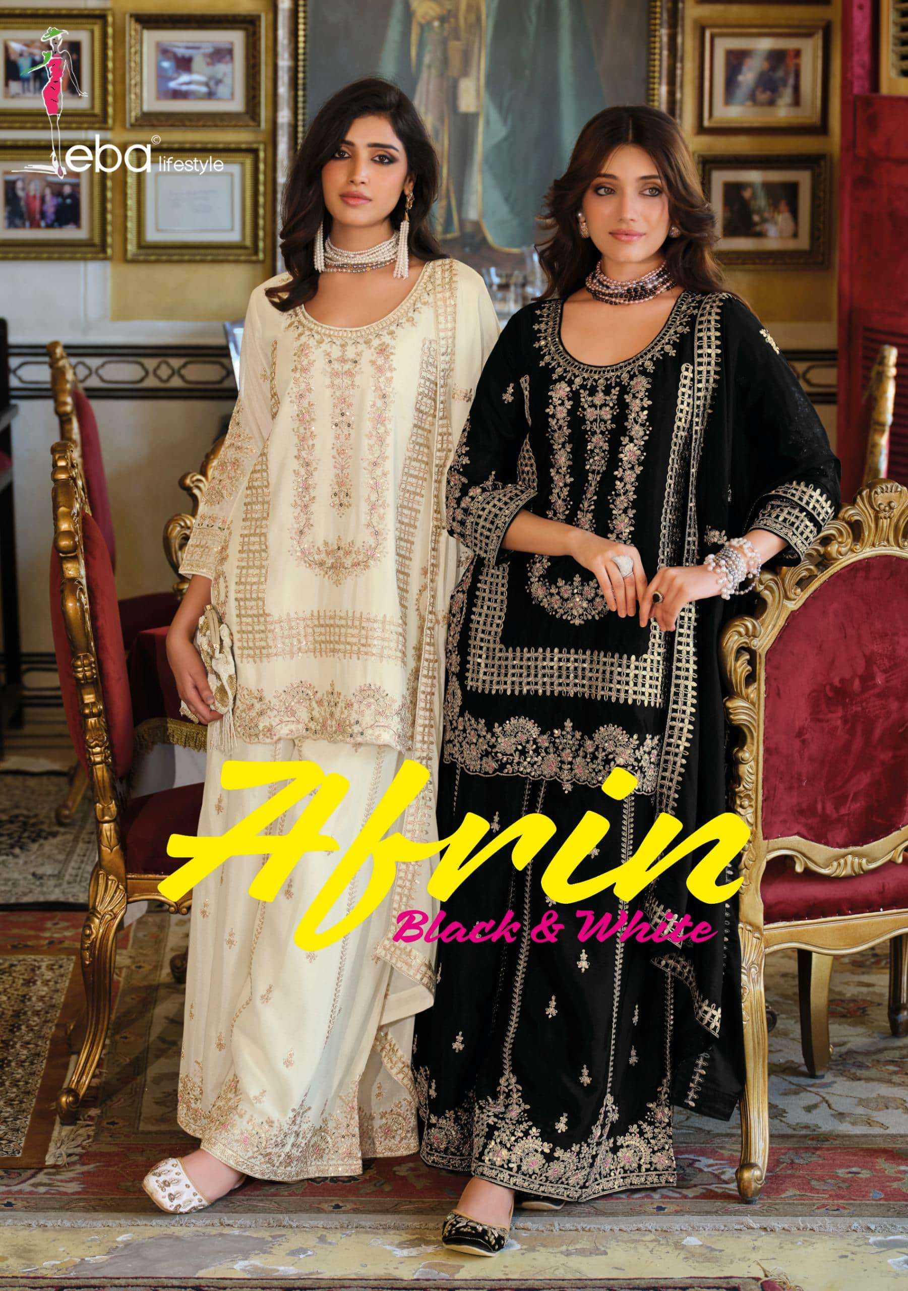 EBA LIFESTYLE AFRIN NX 1965 TO 1966 SERIES PAKISTANI CHINON EMBROIDERY DRESSES-00289