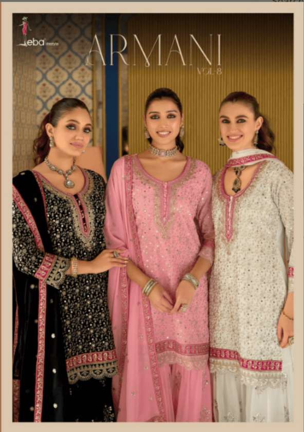 EBA LIFESTYLE ARMANI VOL-8 GEORGETTE EMBROIDERY PAKISTANI SHARARA SUIT-00289