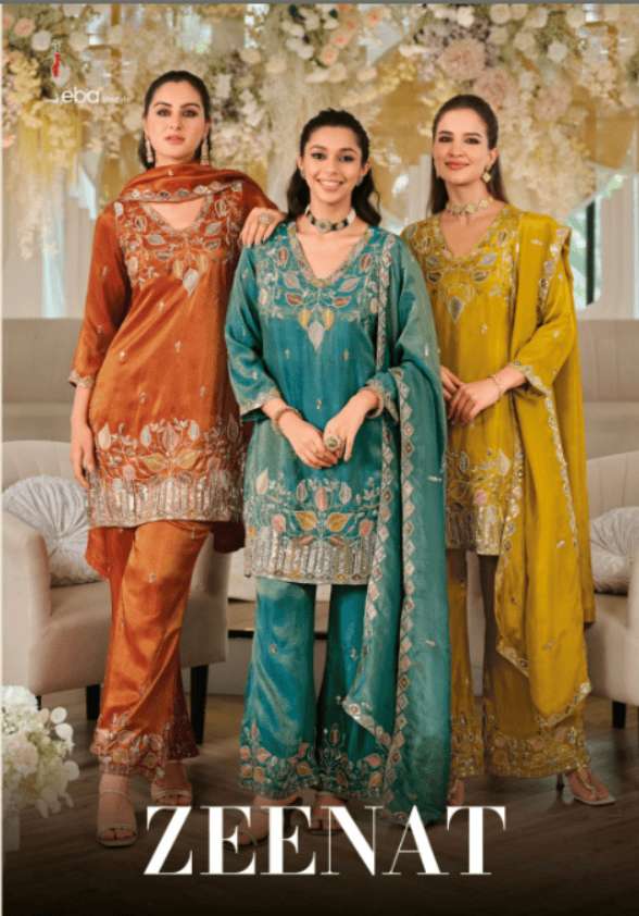 EBA LIFESTYLE ZEENAT 2358 TO 2360 SERIES SIMMER EMBROIDERY SHARARA DRESSES-00289