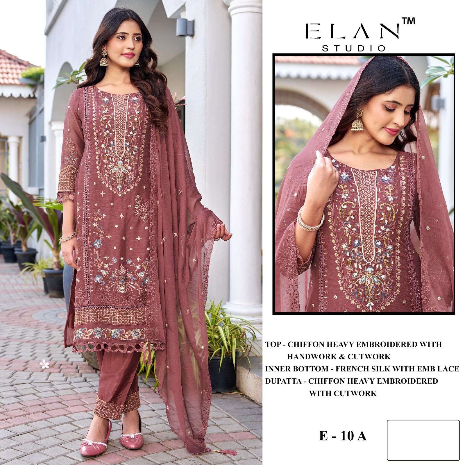 ELAN LAWN STUDIO E-10 A TO D SERIES CHIFFON HANDWORK DRESSES-00201