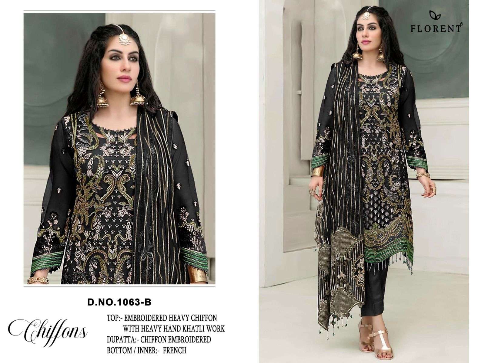 FLORENT 1063 A TO D SERIES PURE CHIFFON EMBROIDERY PAKISTANI DRESSES-00062