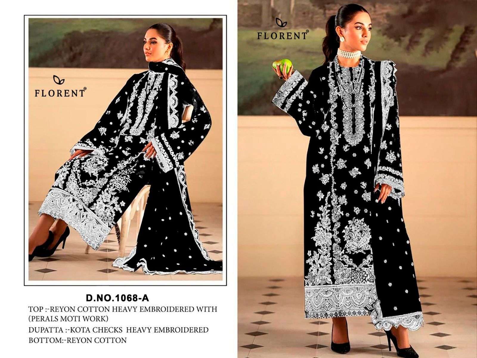 FLORENT 1068 A TO B SERIES PURE RAYON COTTON EMBROIDERY PAKISTANI DRESSES-00201
