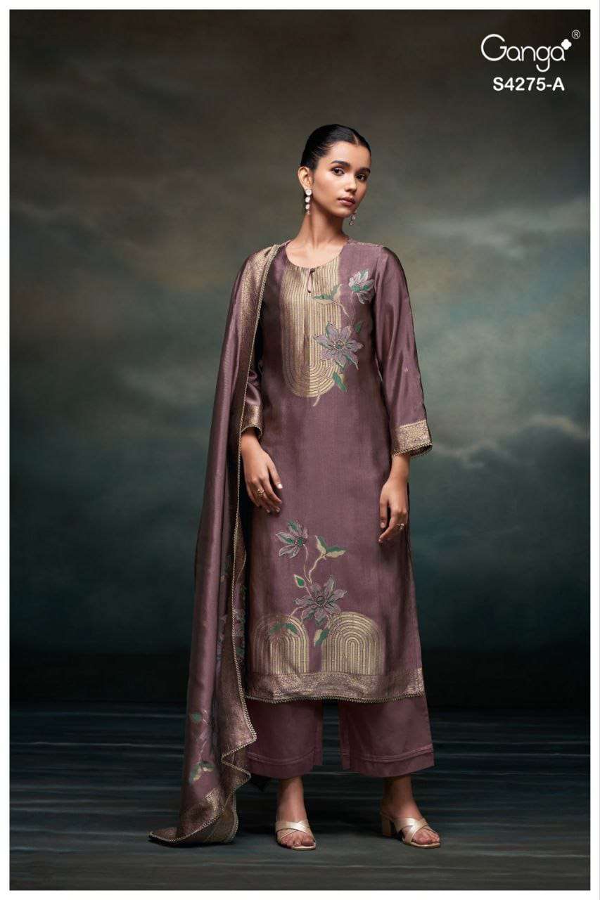 GANGA FASHION NIRAAH S-4275 SERIES VISCOSE SILK PRINTED PUNJABI SUITS SET-00252