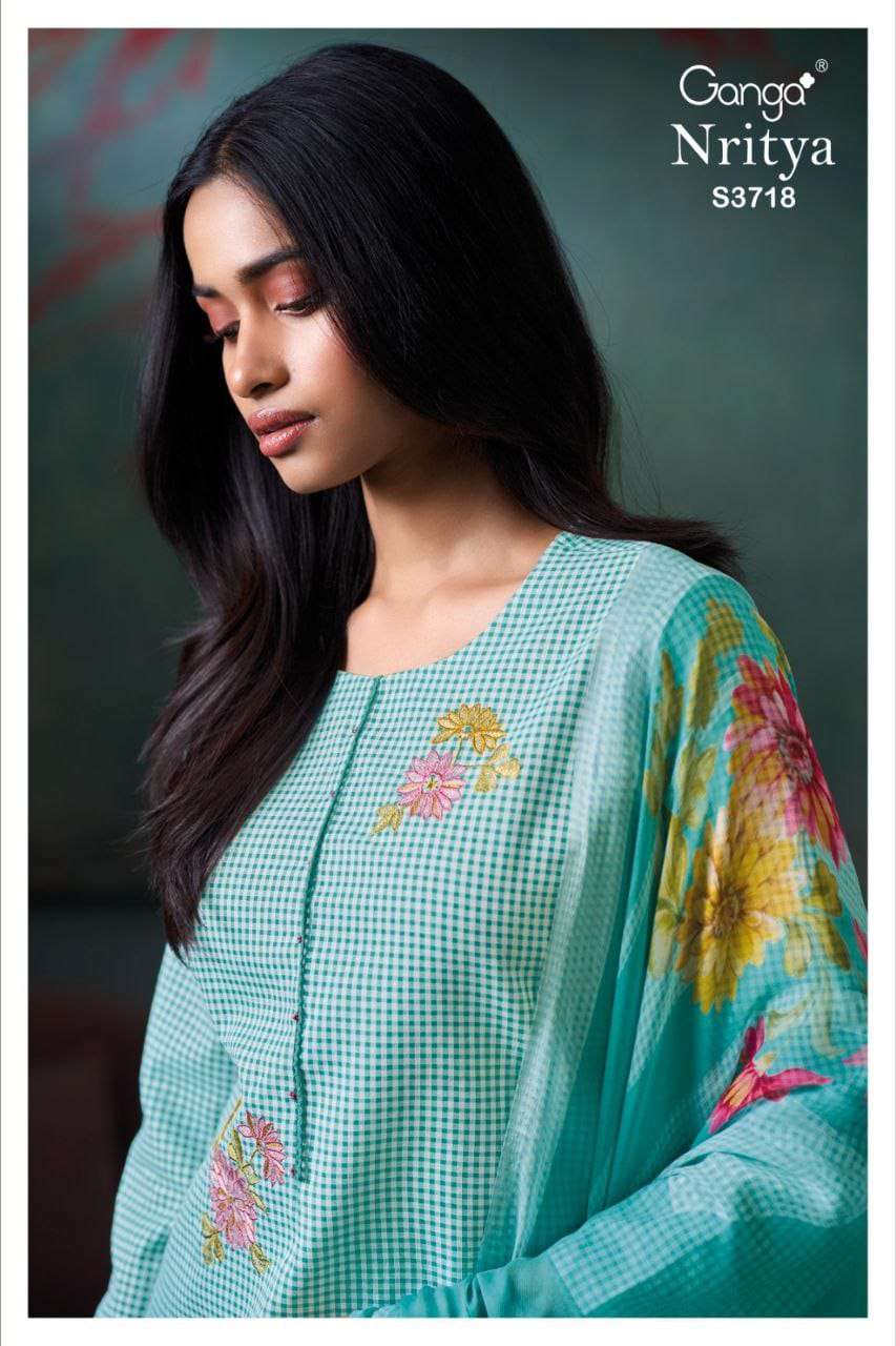 GANGA FASHION NRITYA S-3718 SERIES MAL COTTON PRINTED PREMIUM DRESSES-00252
