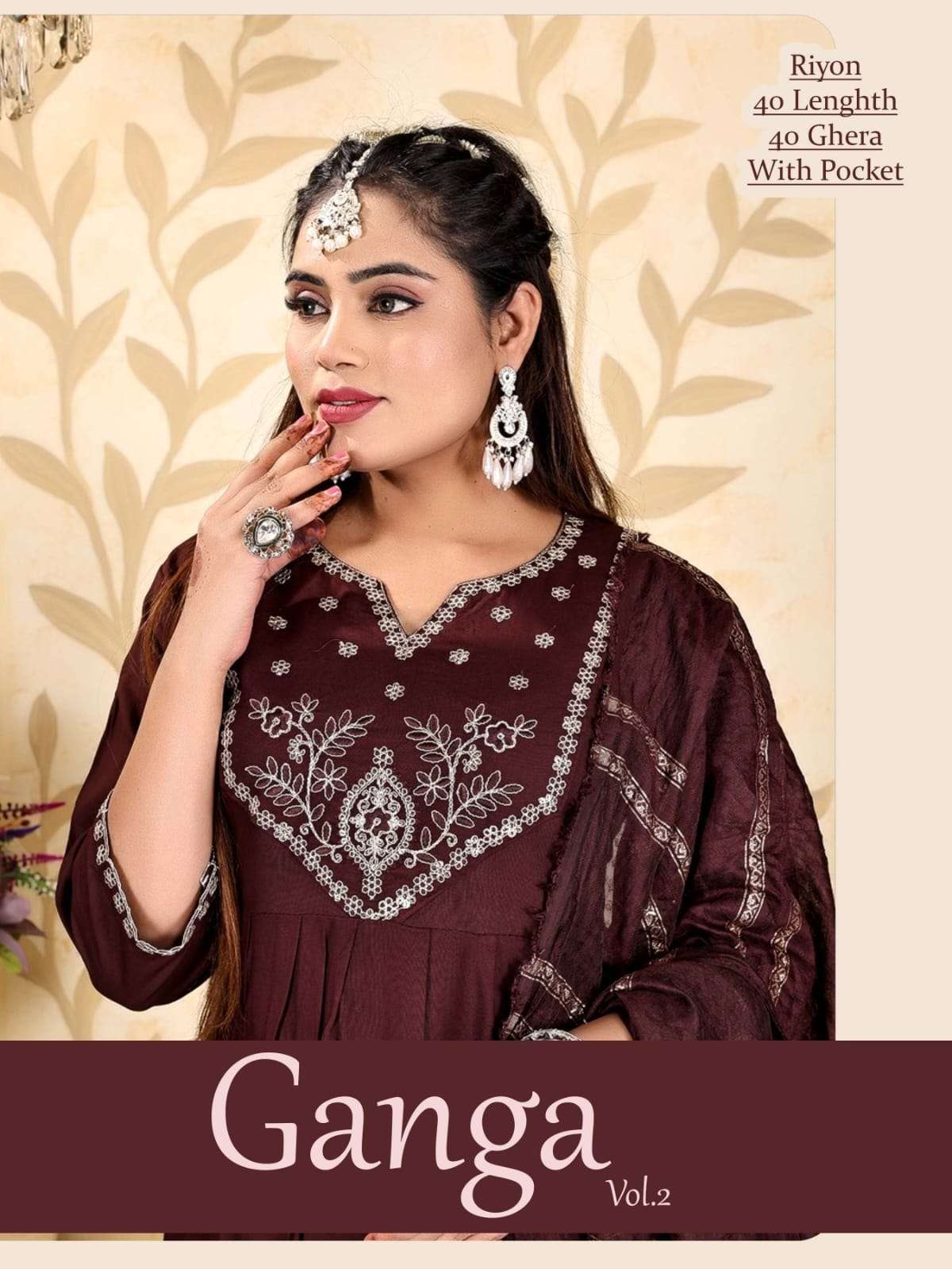 GANGA VOL-2 BY ASLIWHOLESALE STITCHED RAYON FABRIC ANARKALI SET - 00320