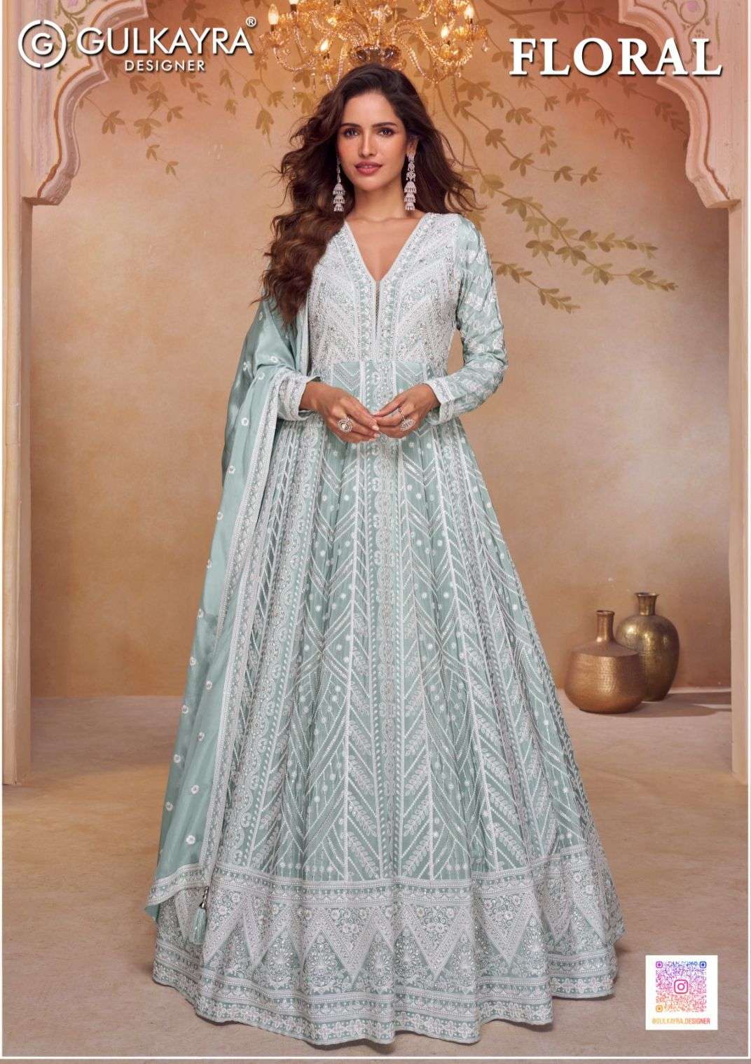 GULKAYRA FLORAL 7684 SERIES PURE CHINON EMBROIDERY GOWN-00028