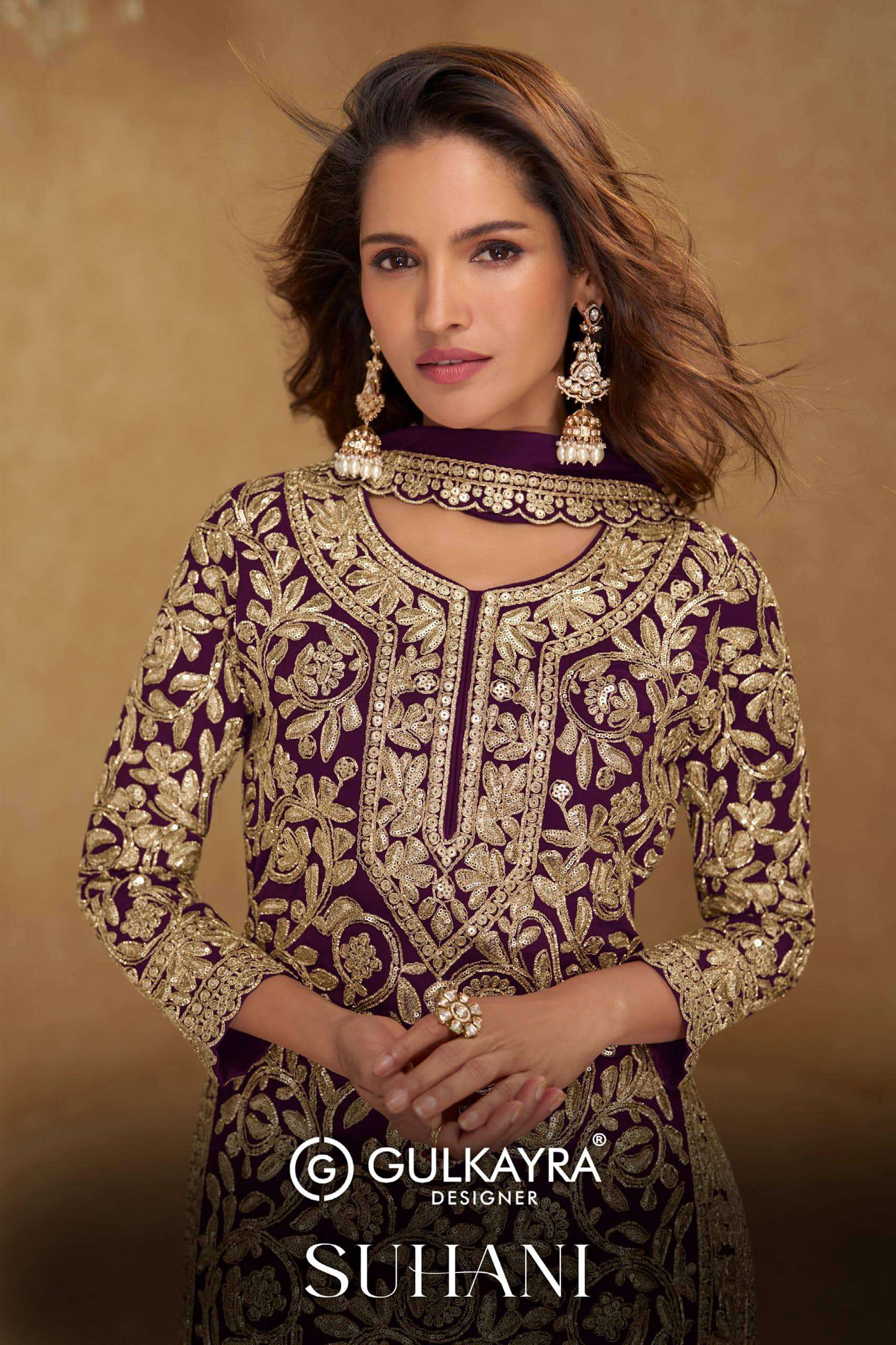 GULKAYRA SUHANI 7672-A TO 7672-E SERIES PURE GEORGETTE EMBROIDERY DRESSES-00150