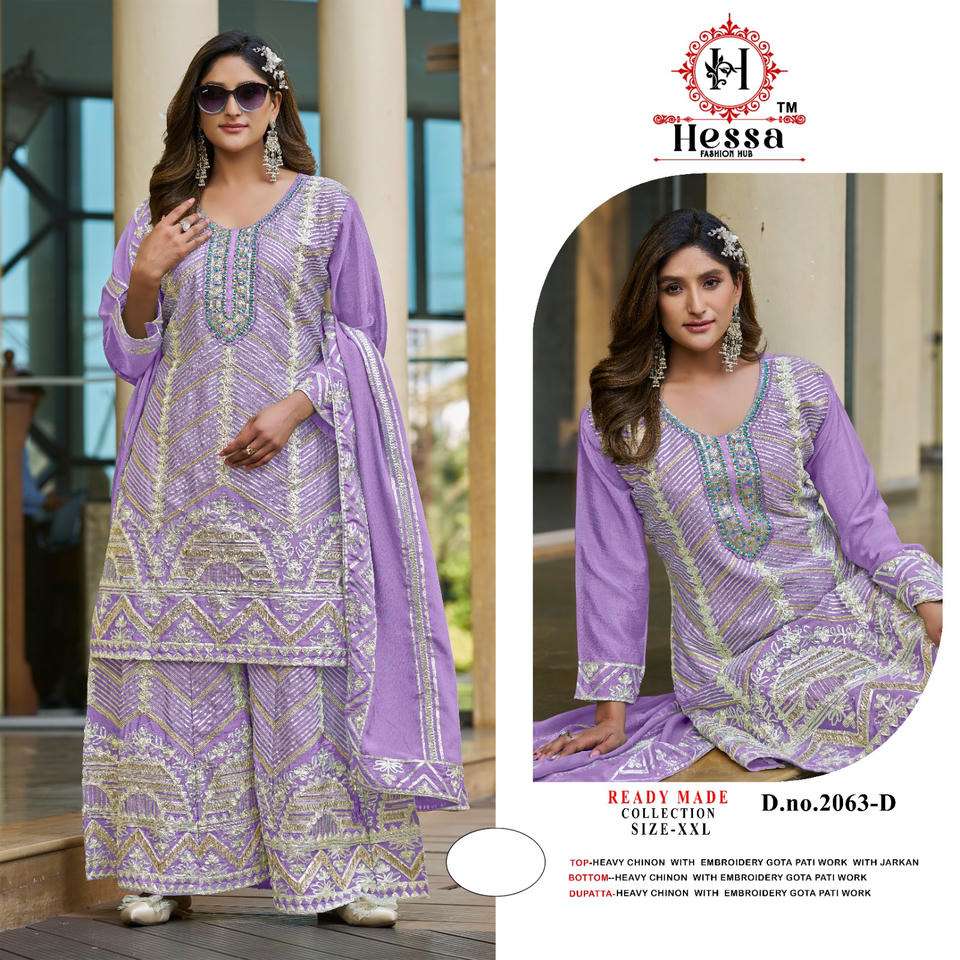 HESSA 2063  A TO D SERIES CHINON EMBROIDERY STITCHED PAKISTANI SUITS SET-00310