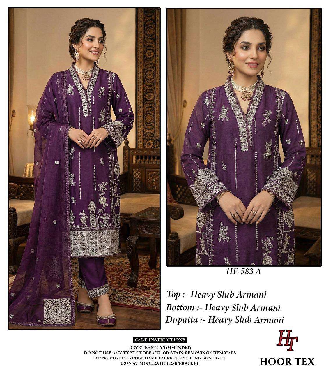 HOOR TEX HF-583 A TO D SERIES PURE FAUX GEORGETTE EMBROIDERY PAKISTANI DRESSES-00201