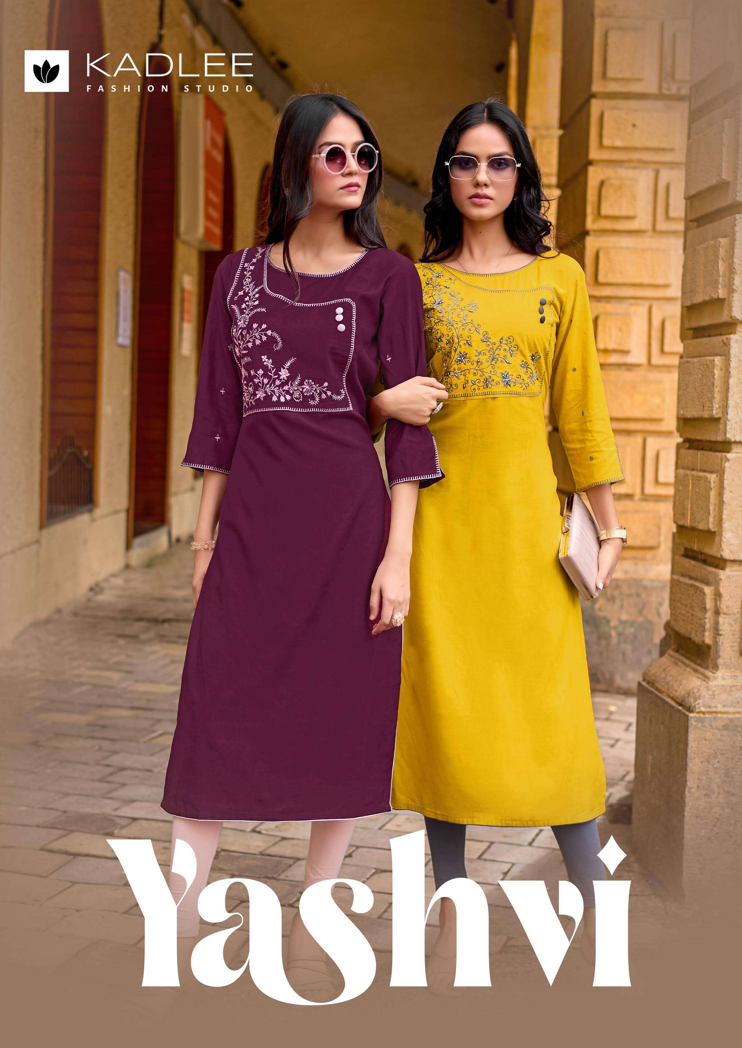 KADLEE YASHVI 3001 TO 3006 SERIES PURE RAYON  HAND WORK KURTIS-00014