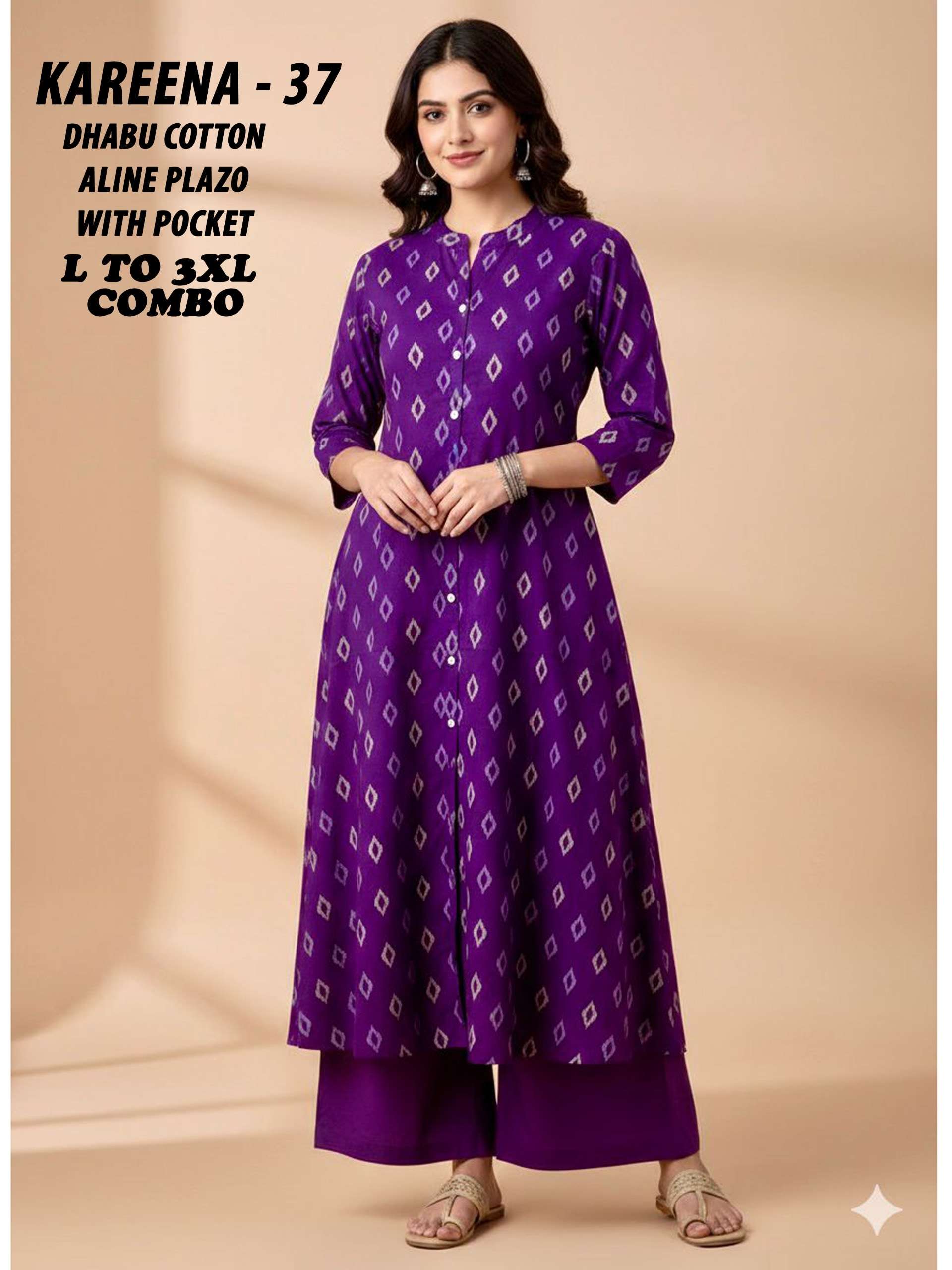 KAREENA BY ASLIWHOLESALE DHABU COTTON PRINTED STITCHED KURTIS SET-00320