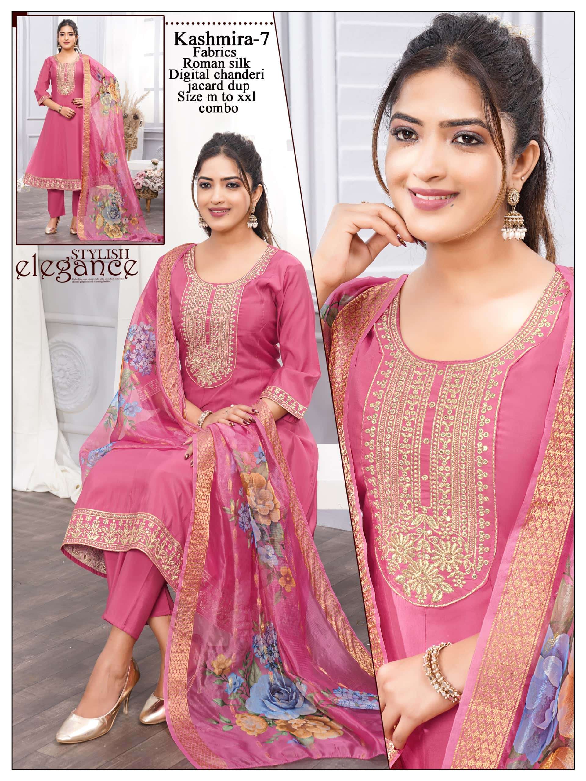 KASHMIRA VOL-1 BY ASLIWHOLESALE ROMAN SILK EMBROIDERY STITCHED PUNJABI SUIT SET-00320