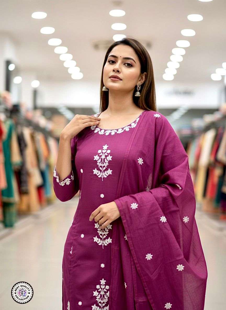 KF-1102 BY ASLIWHOLESALE CHANDERI COTTON  EMBROIDERY DRESSES-00096