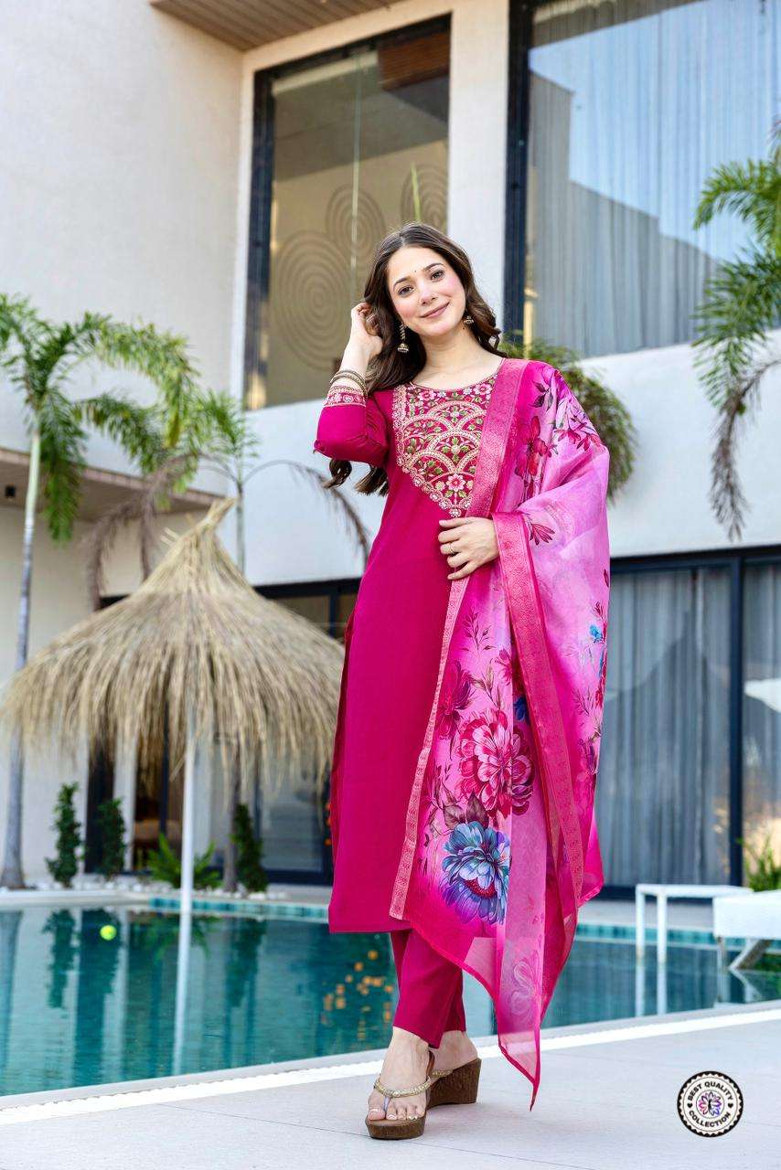 KF-4102 BY ASLIWHOLESALE CHANDERI STITCHED STRAIGHT-CUT DRESSES-00096