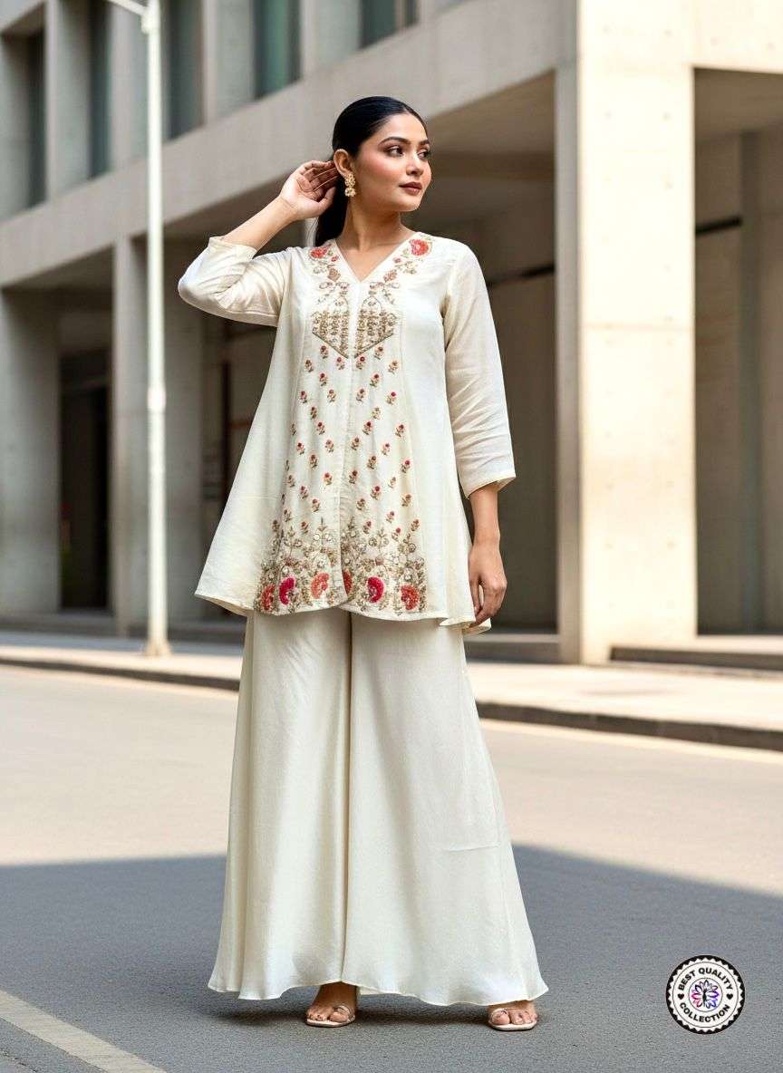 KF-509 BY ASLIWHOLESALE SILK EMBROIDERY STITCHED CO-ORD SET-00096