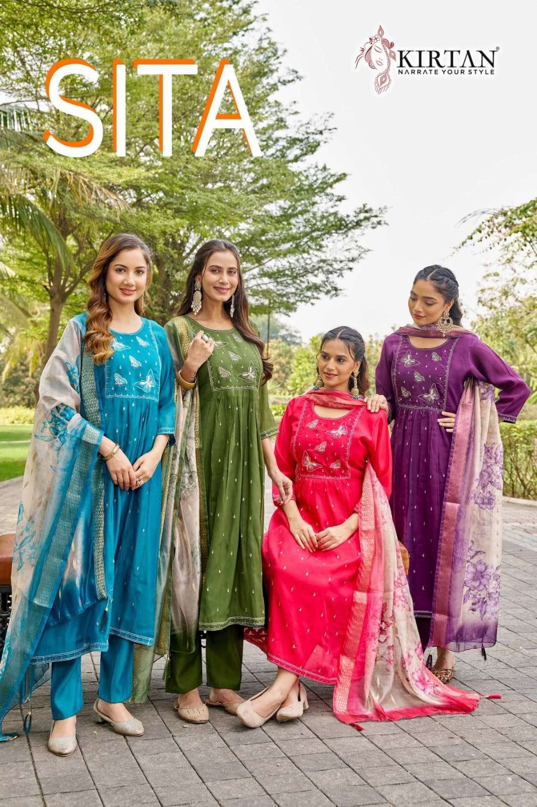 KIRTAN SITA MAL CHANDERI EMBROIDERY PREMIUM STITCHED ANARKALI SUITS SET-00320