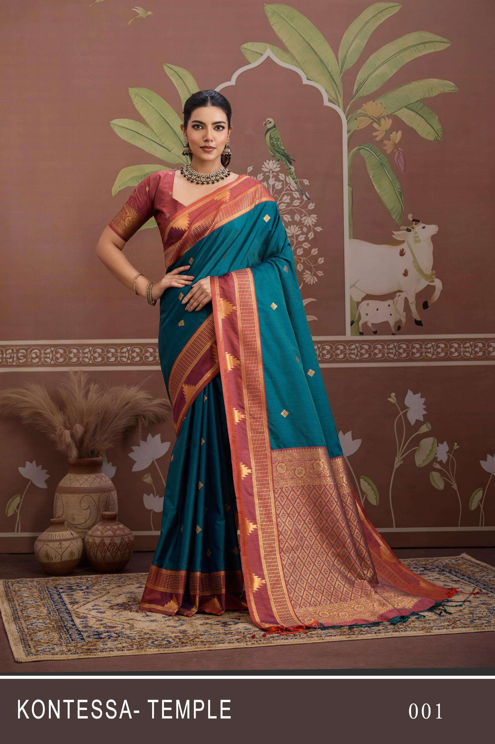 KONTESSA TEMPLE BY ASLIWHOLESALE 001 TO 006 SERIES TUSSAR SILK HANDLOOM PREMIUM SAREES-00178