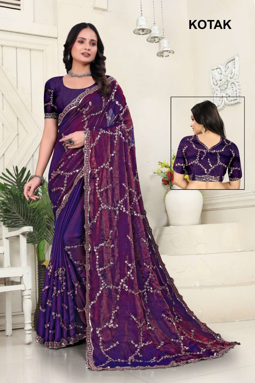 KOTAK BY ASLIWHOLESALE FANDY SATIN EMBROIDERY SAREES-00103
