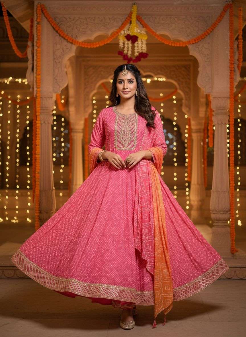 LABEL KHOJ KHAZANA ANARKALI CHINON SILK PRINTED DRESSES-00298