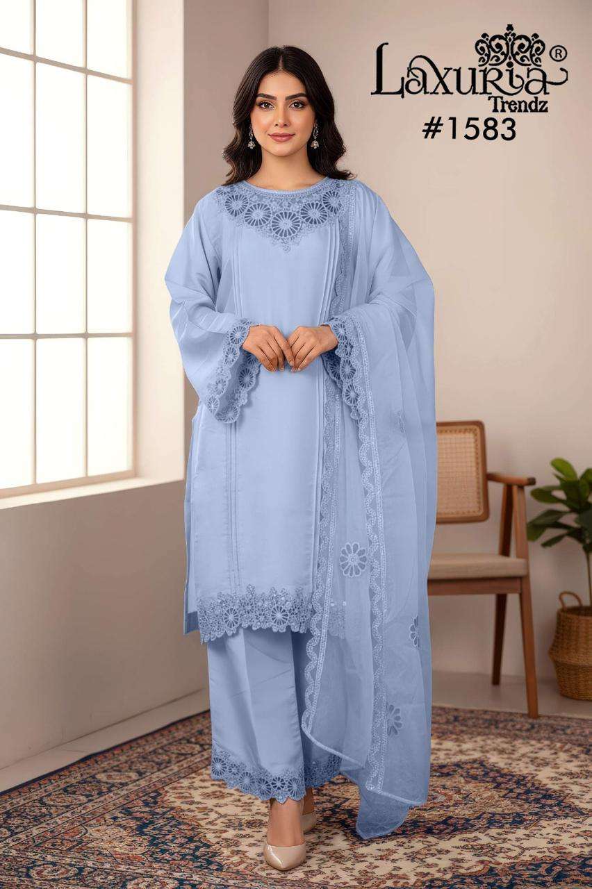 LAXURIA TRENDZ 1583 SERIES ROMAN GLASS PRINTED EMBROIDERY STITCHED SUITS-00005
