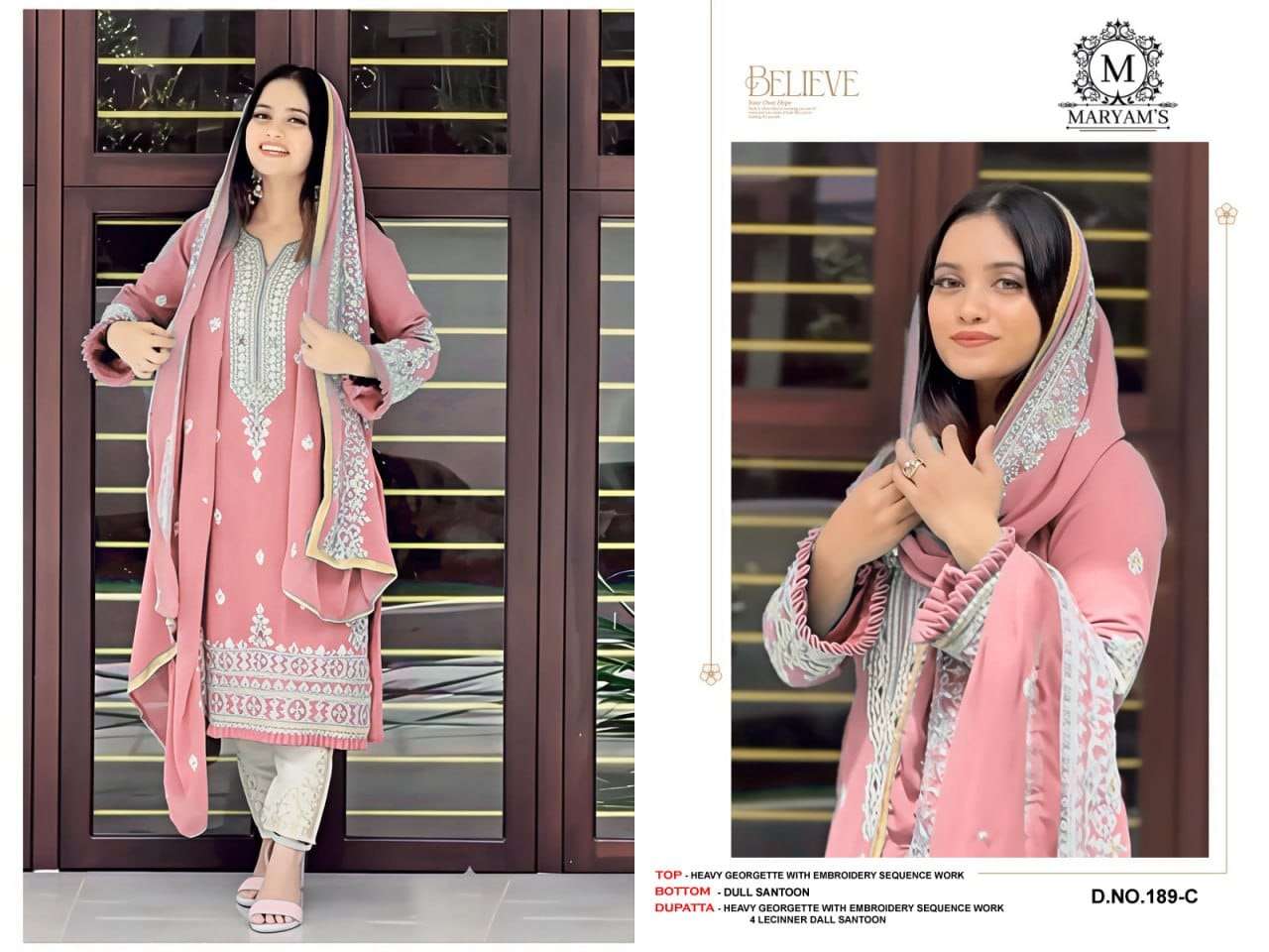 MARYAM’S - 189 FAUX GEORGETTE DRESS MATERIAL WITH EMBROIDERY - 00104