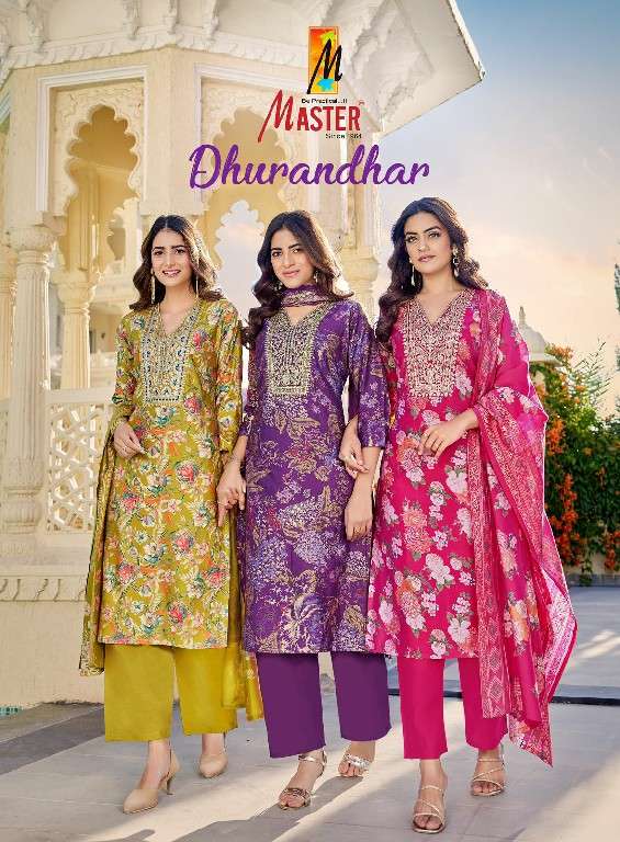 MASTER DHURANDHAR 1001 TO 1008 SERIES PURE ROMAN SILK PRINTED DRESSES-00014