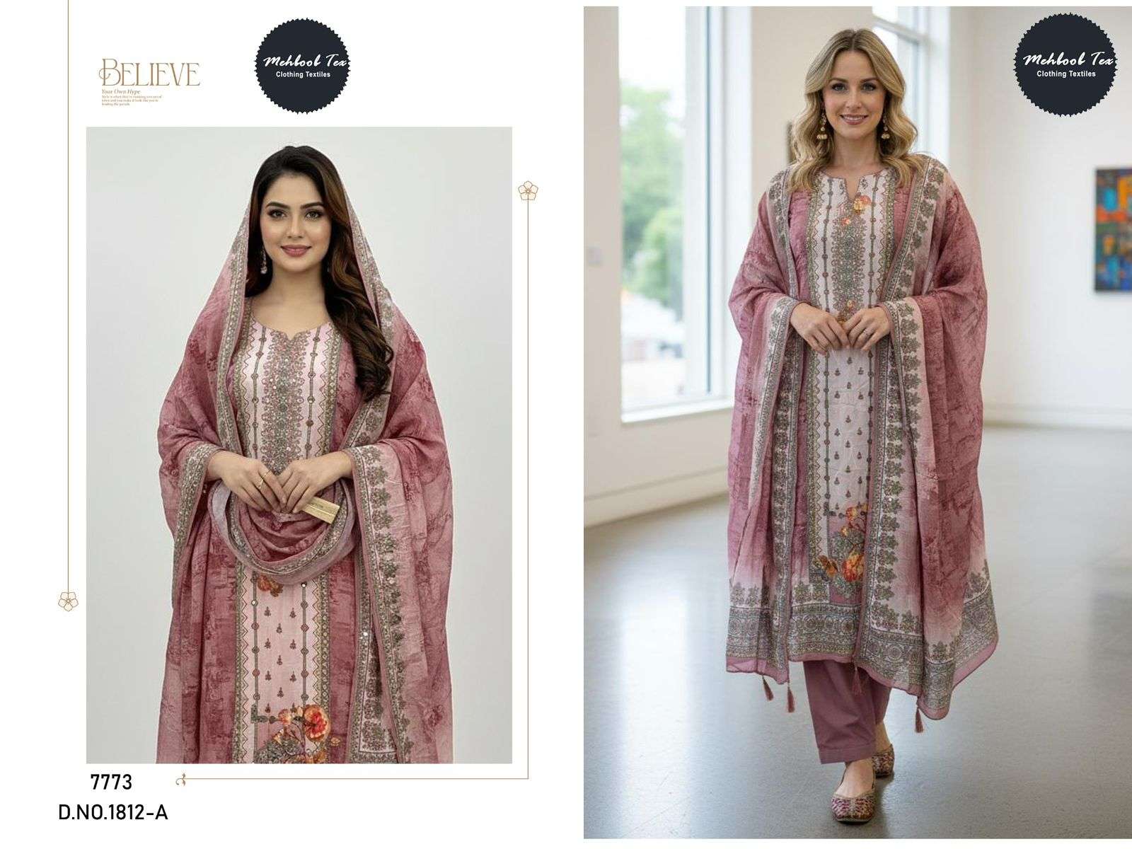 MEHBOOB TEX 1812 OR 1813 SERIES PURE MUSLIN VISOCSE PRINTED PAKISTANI DRESSES-00062