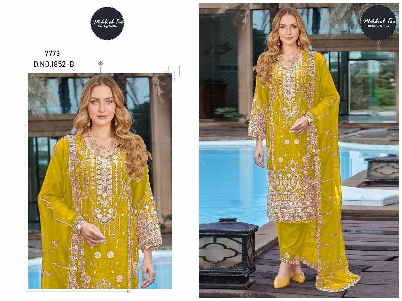 MEHBOOB TEX 1852 A TO D SERIES CHIFFON EMBROIDERY PAKISTANI UNSTITCHED SUITS-00071
