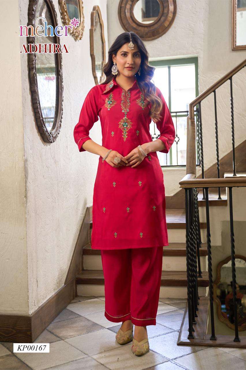 MEHER ADHIRA 165 TO 167 SERIES PURE ROMAN SILK CO-ORD SET-00140