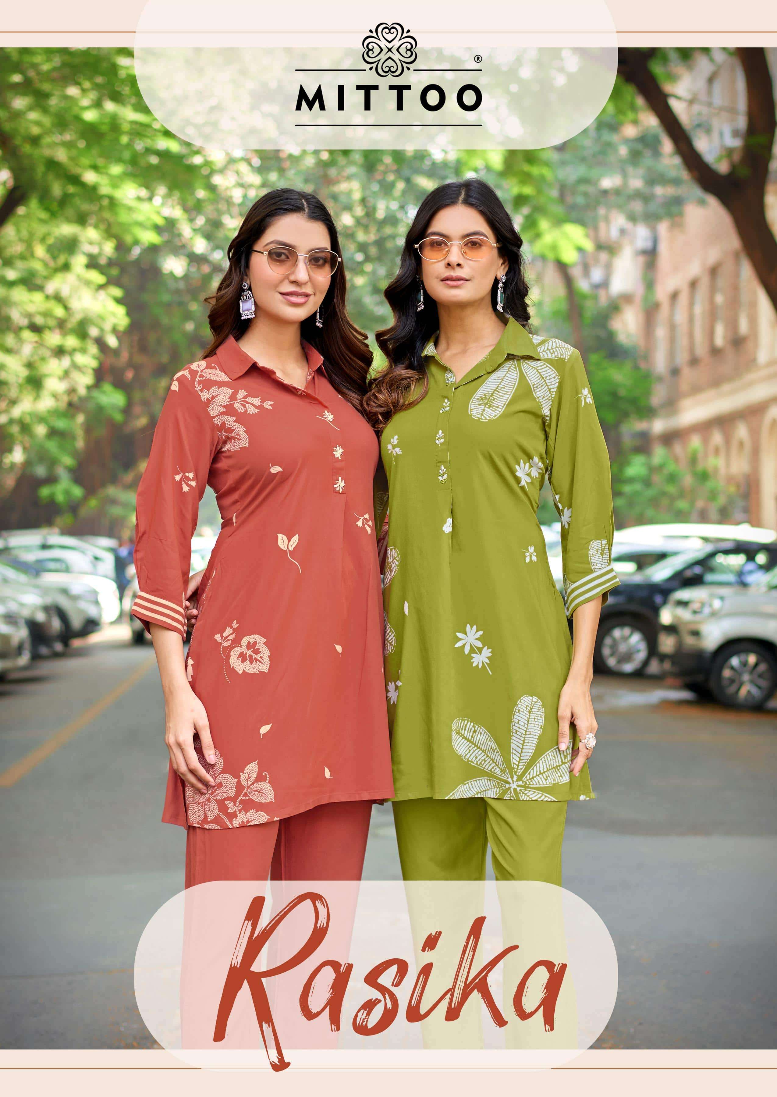 MITTOO RASIKA 3001 TO 3006 SERIES RAYON HANDWORK PRINTED CO-ORD SET-00014
