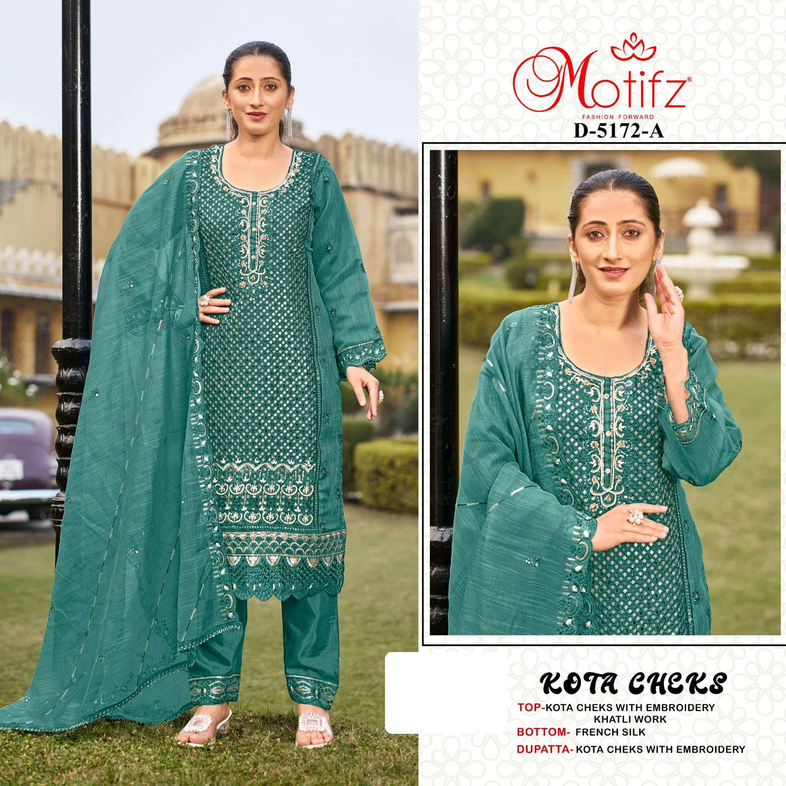 MOTIFZ 5172 A TO D SERIES PURE KORA CHECKS EMBROIDERY PAKISTANI DRESSES-00201