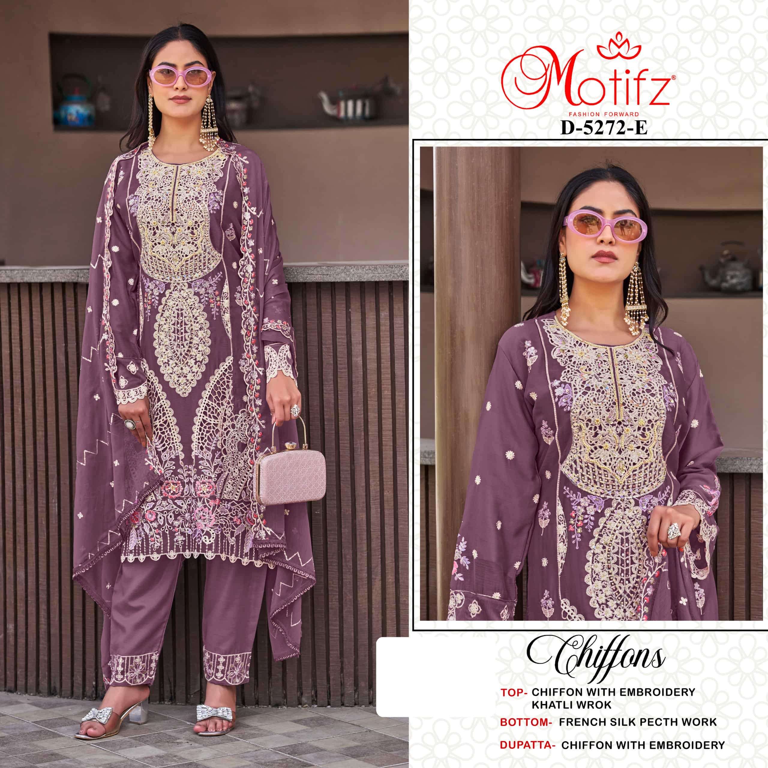 MOTIFZ 5272 E TO H SERIES PURE CHIFFON EMBROIDERY PAKISTANI DRESSES-00201