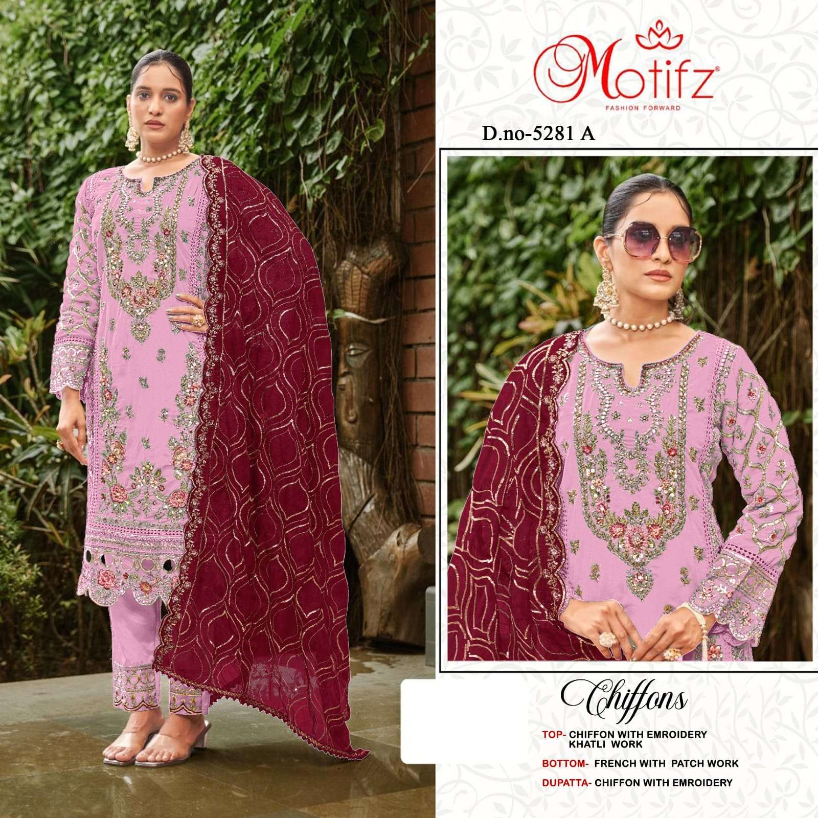 MOTIFZ 5281 A TO D SERIES PURE CHIFFON EMBROIDERY PAKISTANI DRESSES-00201
