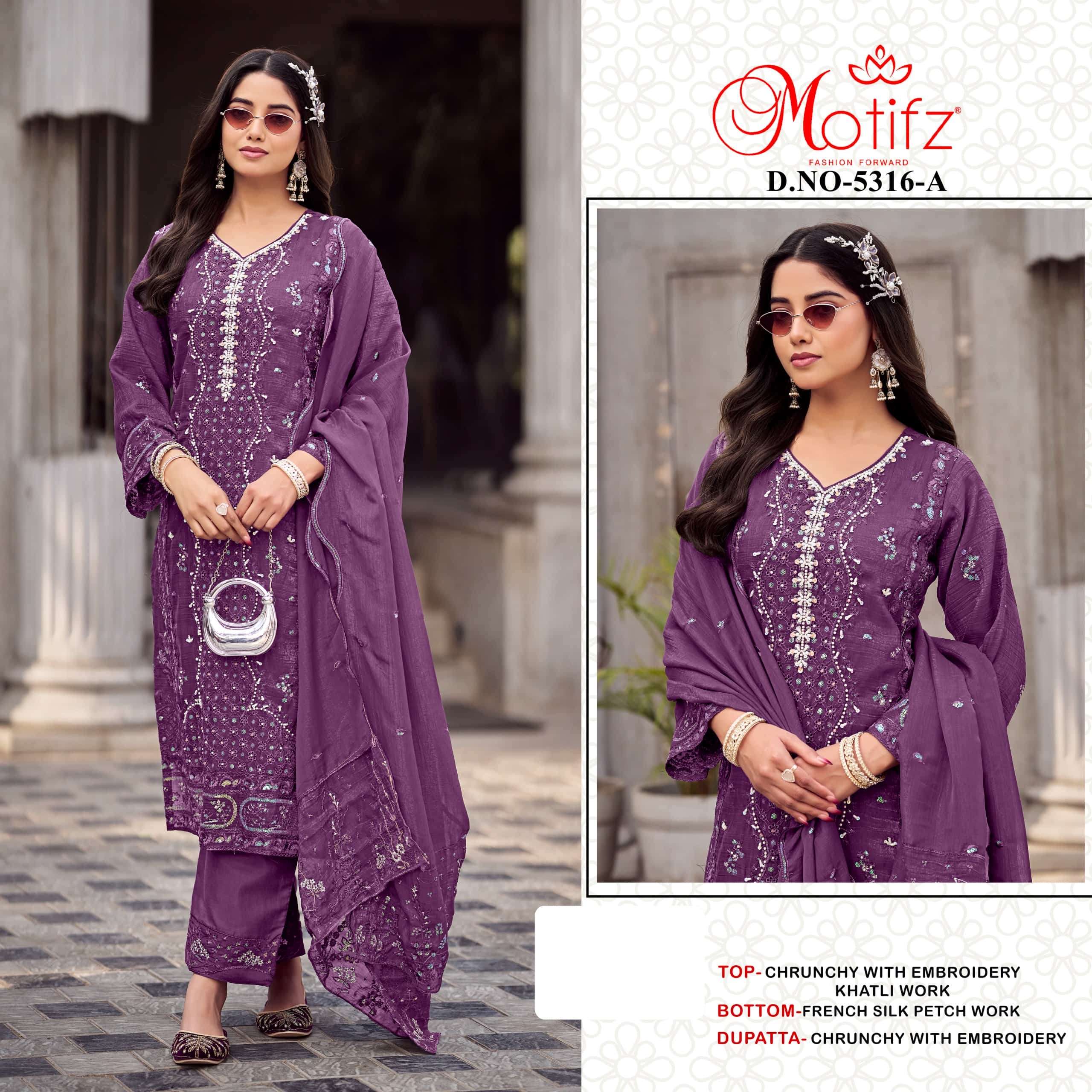 MOTIFZ 5316 A TO D SERIES PURE CRUNCHY EMBROIDERY PAKISTANI DRESSES-00201