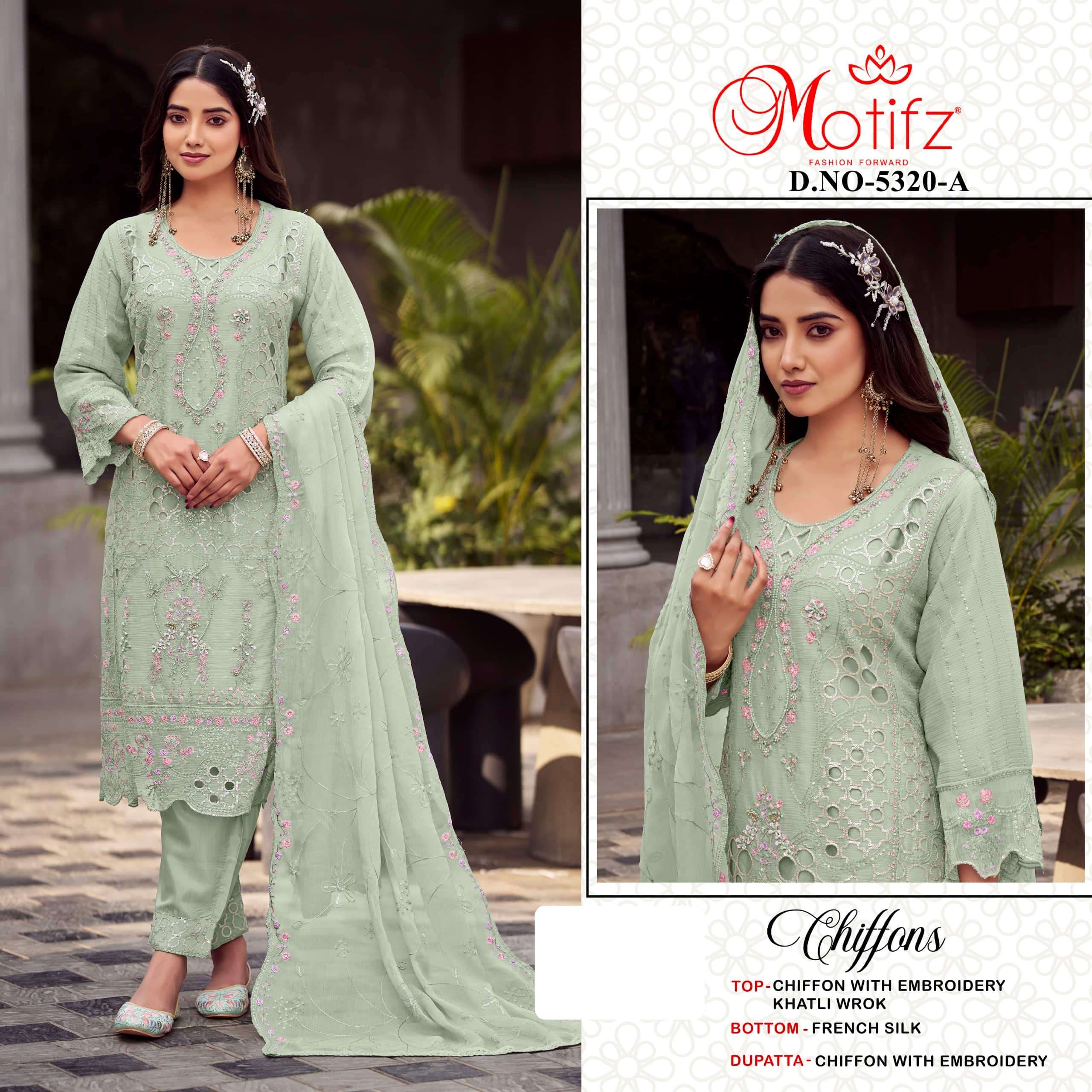 MOTIFZ 5320 A TO D SERIES PURE CHIFFON EMBROIDERY PAKISTANI DRESSES-00201