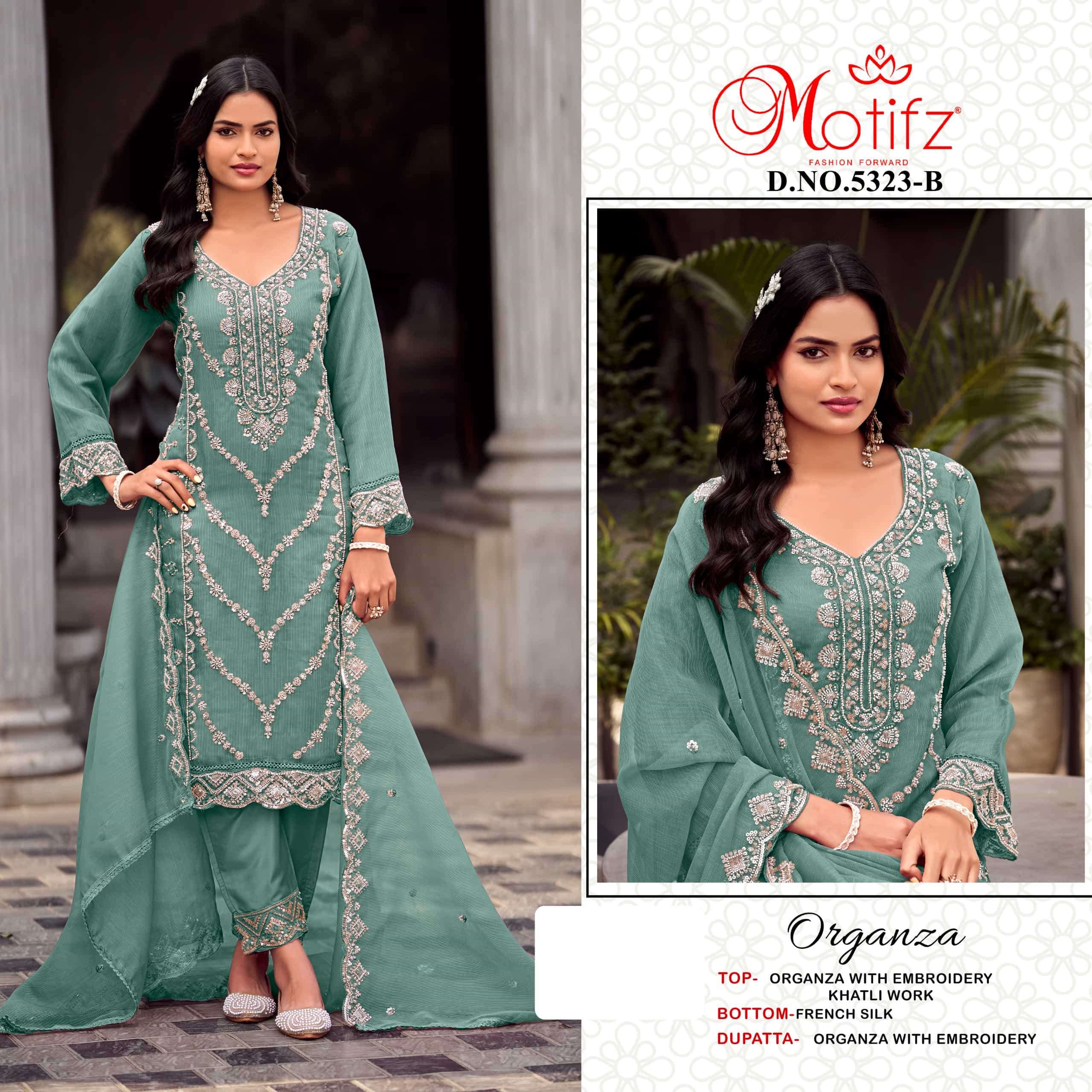 MOTIFZ 5323 A TO D SERIES ORGANZA EMBRODIDERY PAKISTANI DRESSES-00201