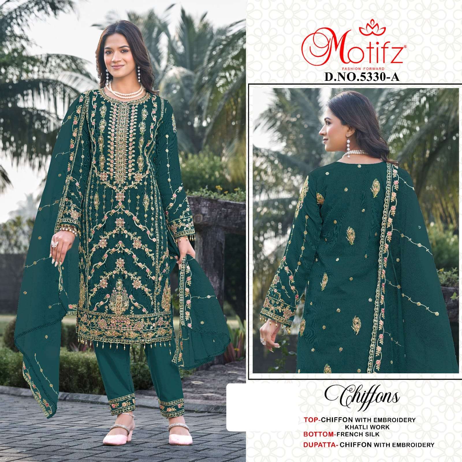 MOTIFZ 5330 A TO D SERIES PURE CHIFFON EMBROIDERY PAKISTANI DRESSES-00201