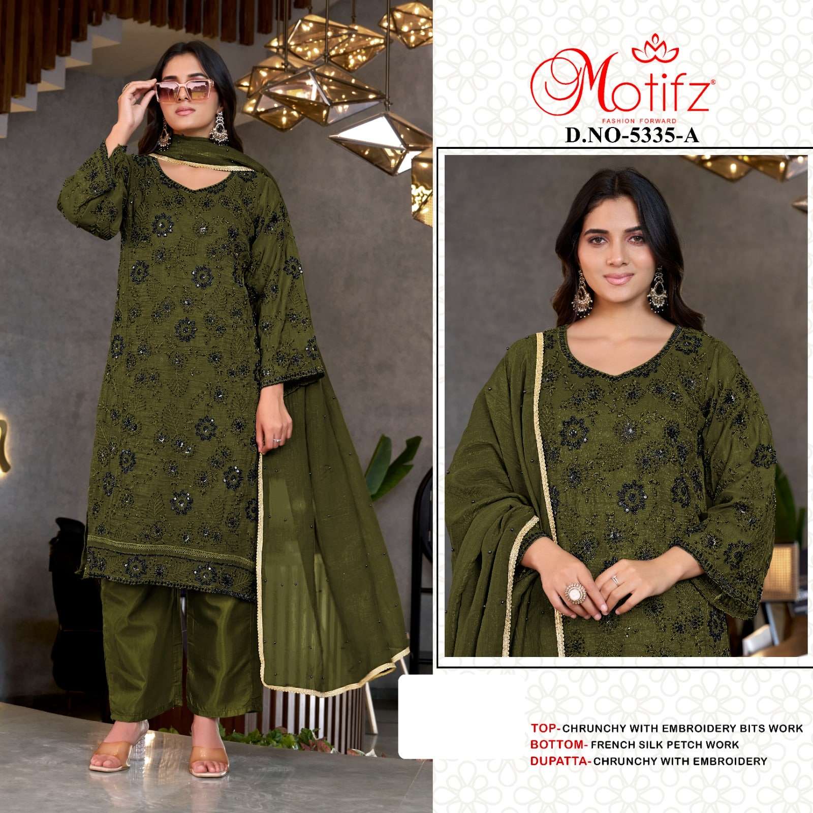 MOTIFZ 5335 A TO D SERIES PURE CRUNCHY EMBROIDERY PAKISTANI DRESSES-00201