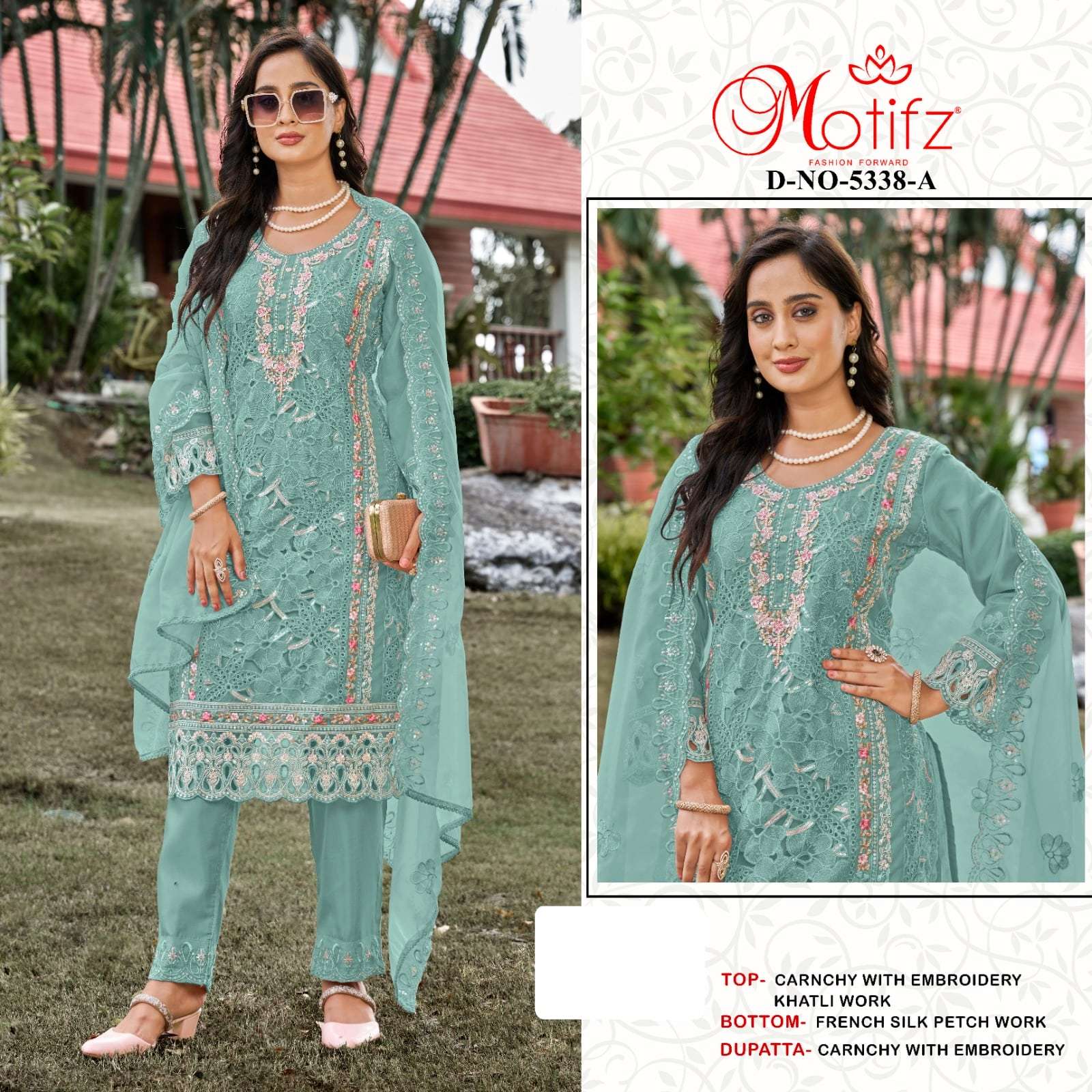 MOTIFZ 5338 A TO D SERIES PURE CRUNCHY EMBROIDERY PAKISTANI DRESSES-00201