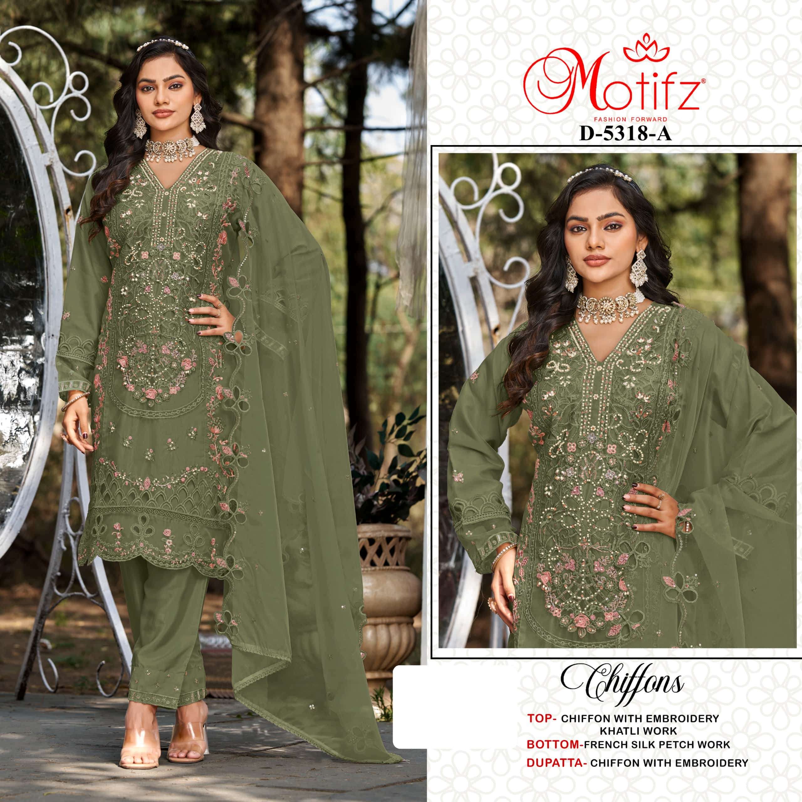 MOTIFZ 5381 A TO D SERIES PURE CHIFFON EMBROIDERY PAKISTANI DRESSES-00201