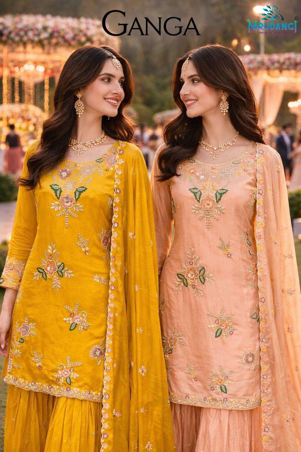 MRUDANGI GANGA PREMIUM VISCOSE CREPE EMBROIDERY SHARARA SUITS- 00095