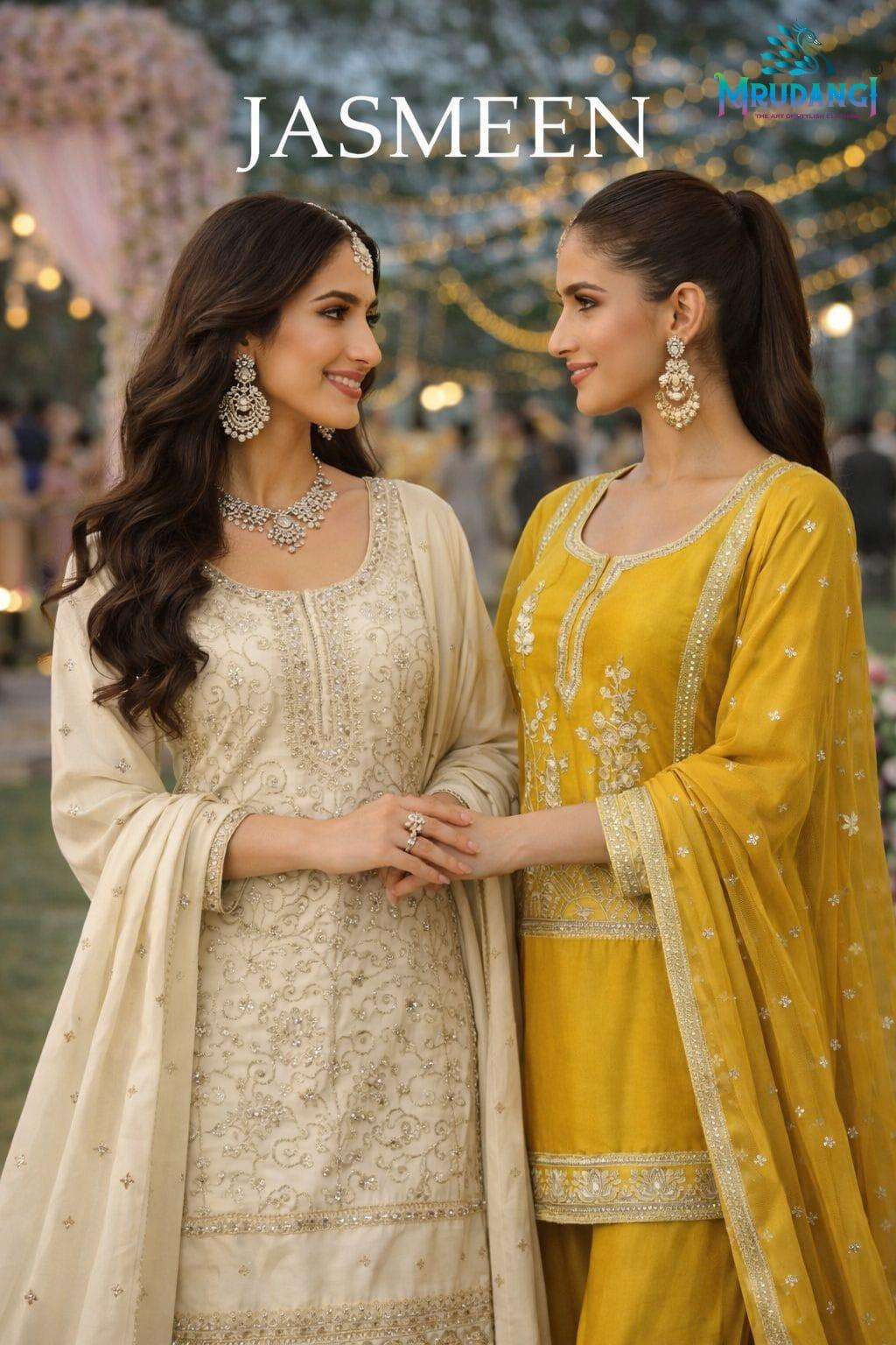   MRUDANGI JASMEEN PREMIUM REAL SILK EMBROIDERY SHARARA SUITS - 00095