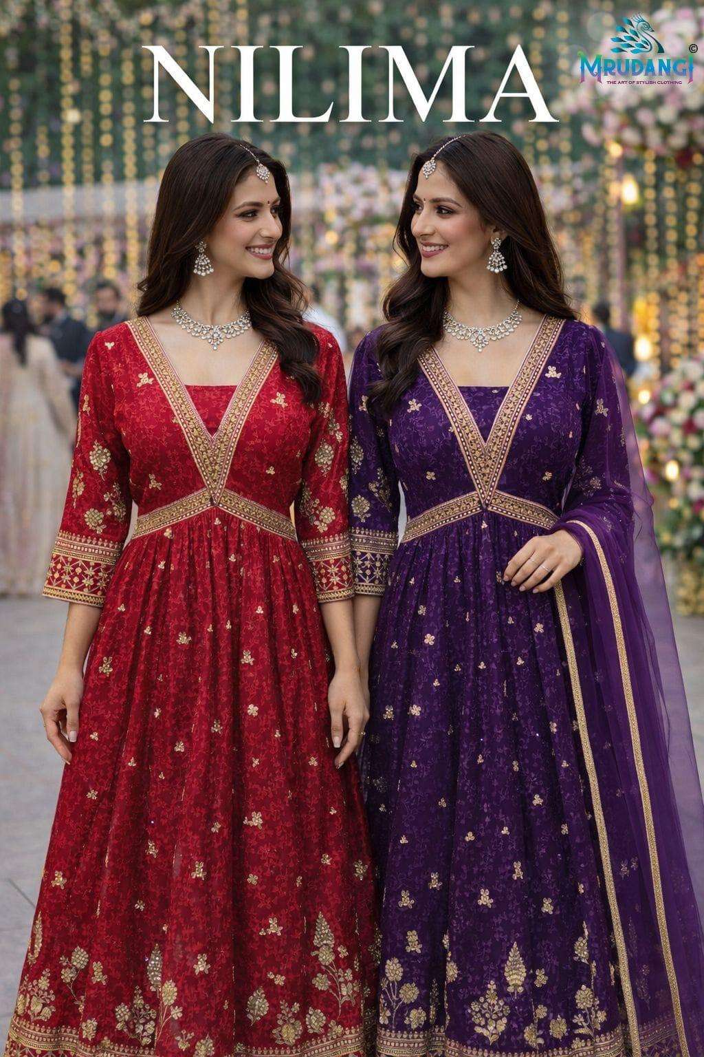 MRUDANGI NILIMA PREMIUM REAL GEROGETTE EMBROIDERY GOWNS - 00095