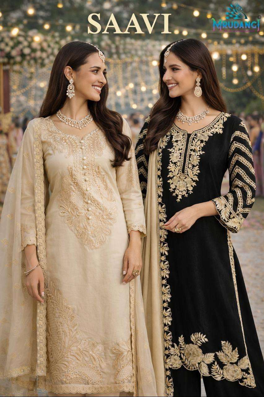 MRUDANGI SAAVI BY ASLIWHOLESALE EMBROIDERY CHINON SALWAR SUITS - 00095
