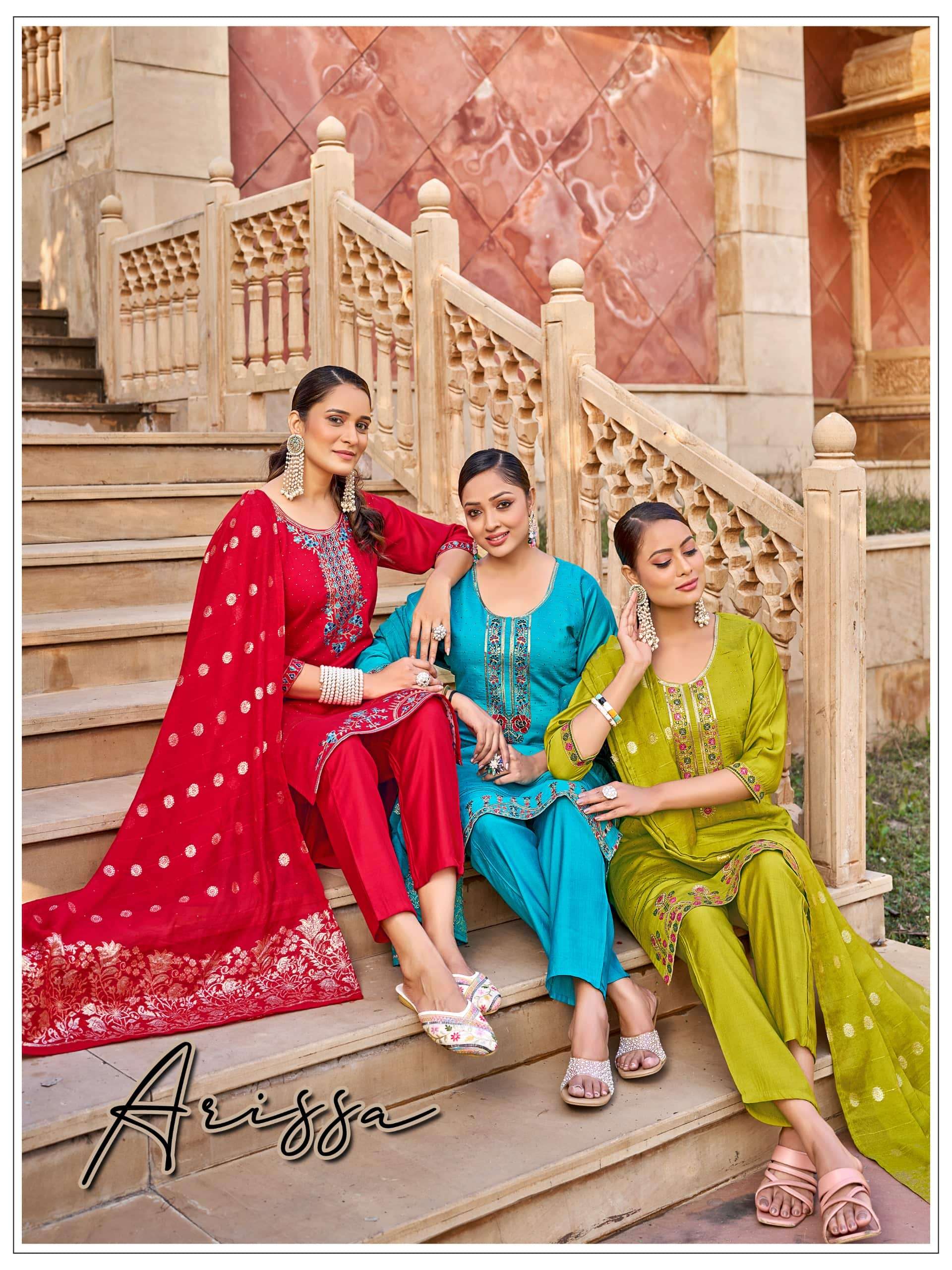 MUKESH ARISSA 1001 TO 1008 SERIES VERTICAN SILK EMBROIDERY STITCHED SUITS-00097