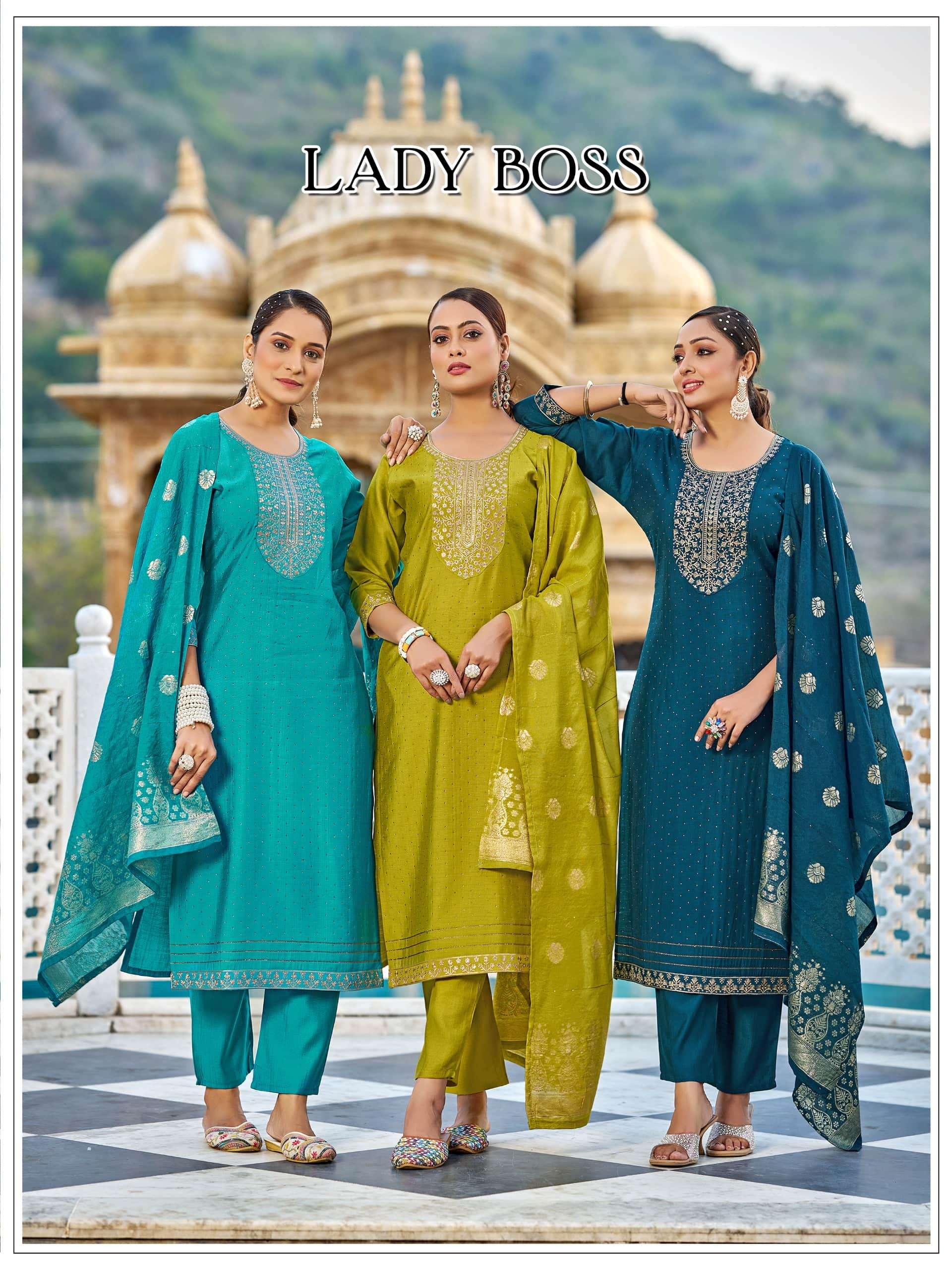 MUKESH LADY BOSS 1001 TO 1008 SERIES VERTICAN SILK STITCHED DRESSES-00097